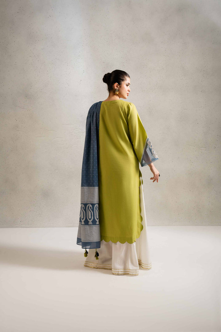 NishatUK - Parrot Green Embroidered   Yarn Dyed 2-piece ready to wear Dress