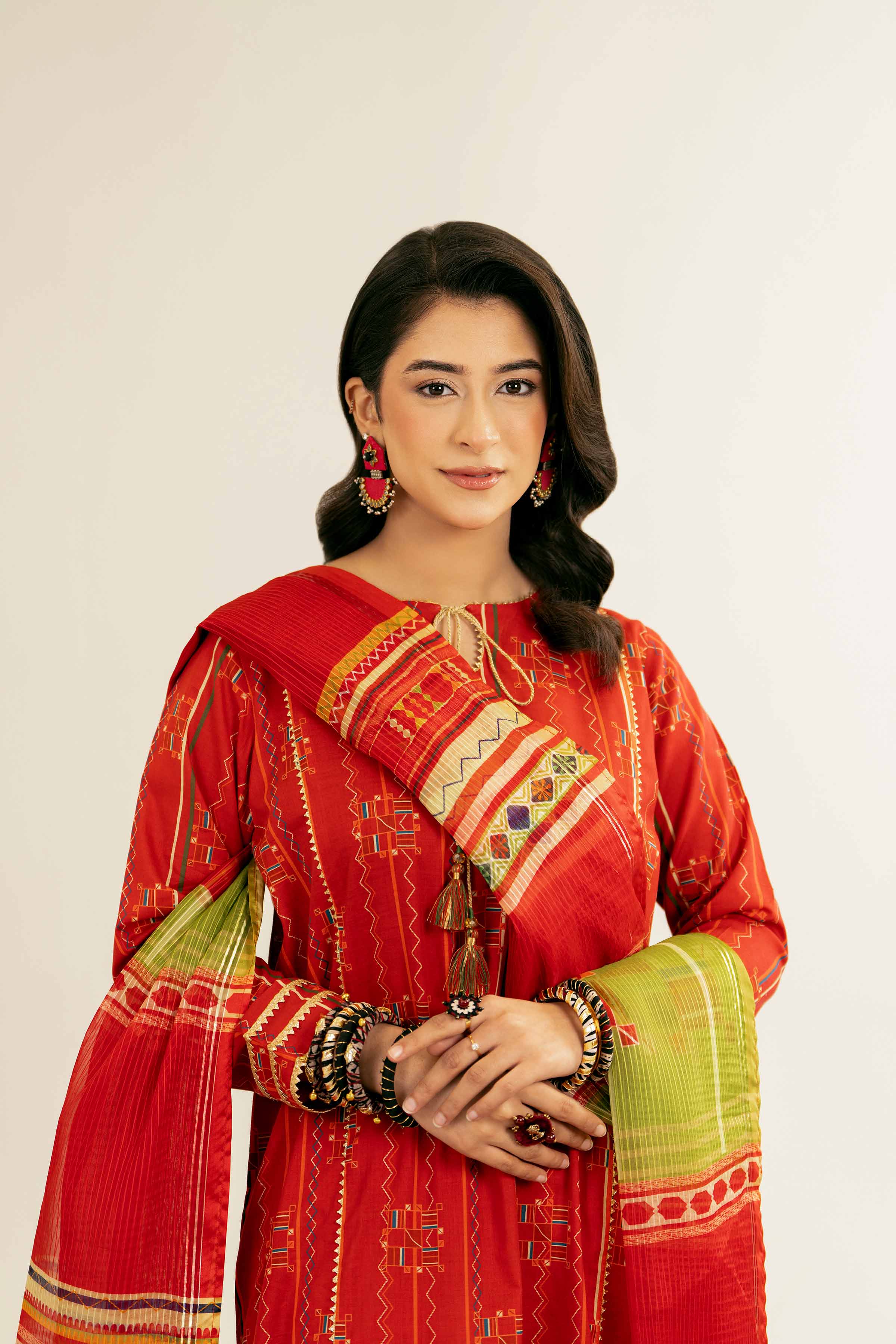 NishatUK - Red Printed Lawn 3-piece ready to wear Suit