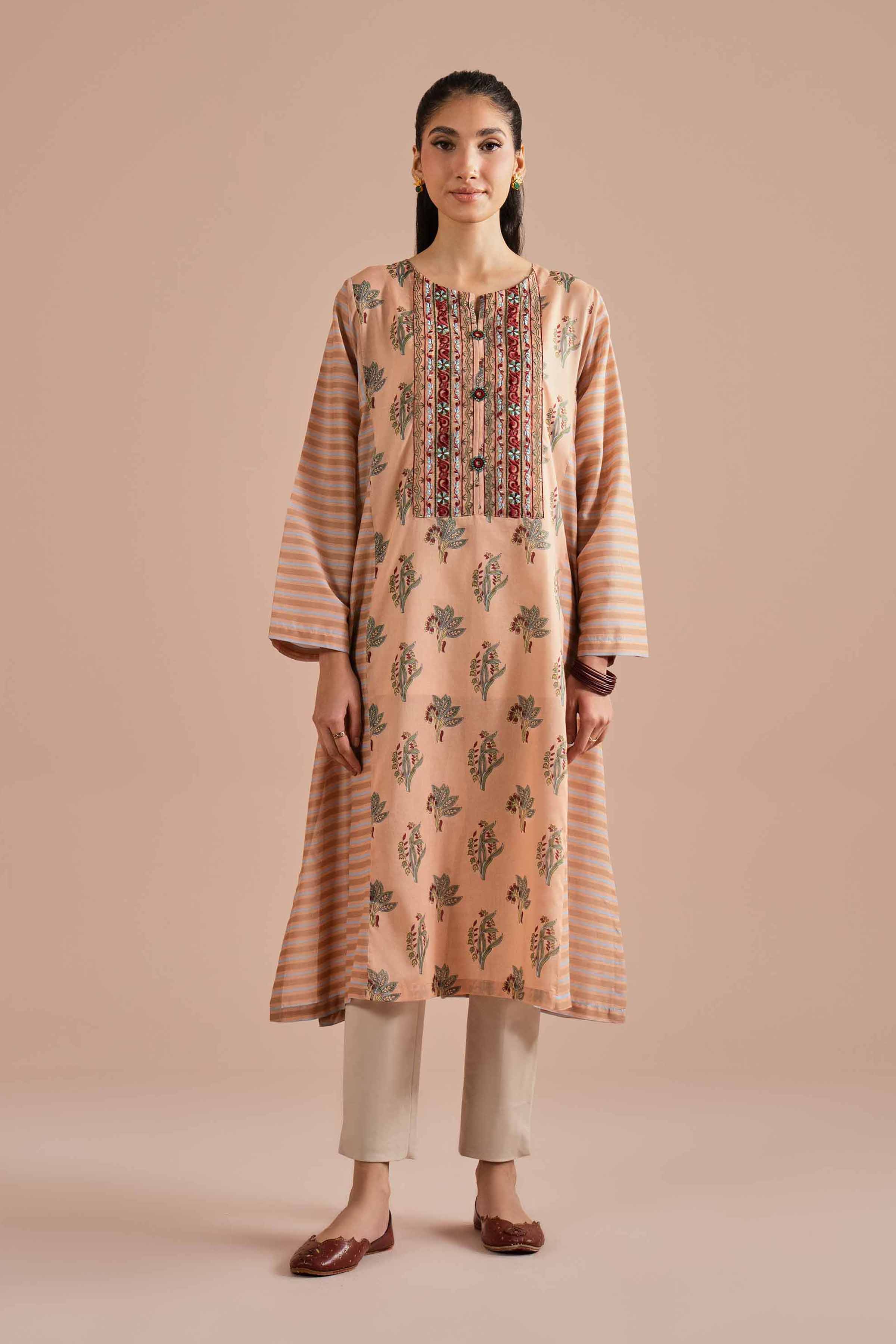 NishatUK - Orange Embroidered Lawn 1-piece ready to wear Shirt