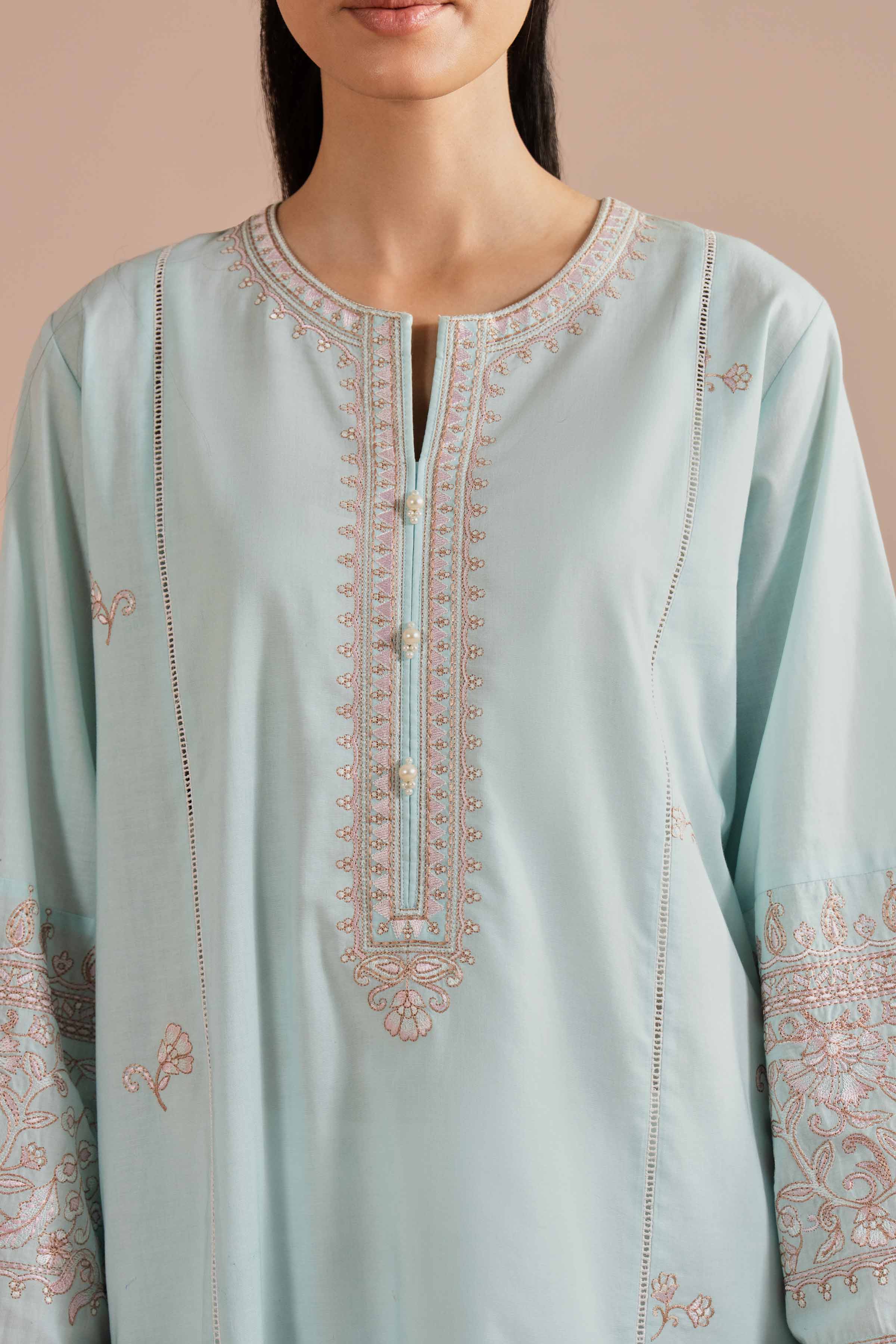 NishatUK - Blue  Embroidered Cambric 1-piece ready to wear Shirt