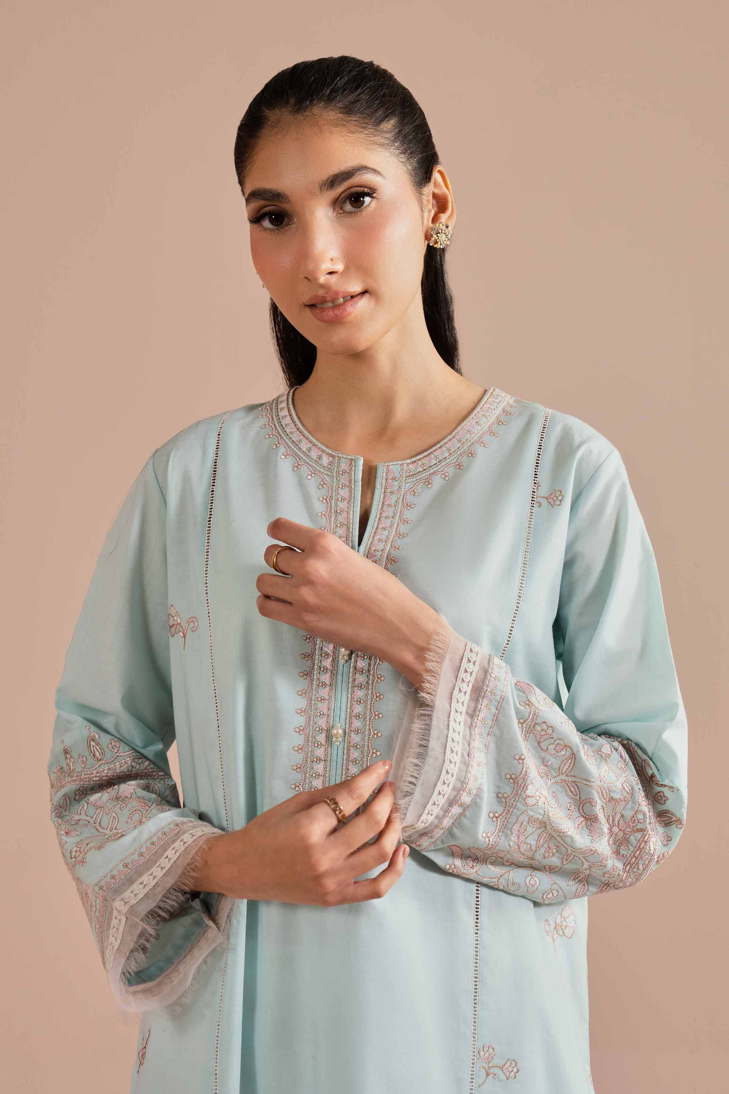 NishatUK - Blue  Embroidered Cambric 1-piece ready to wear Shirt