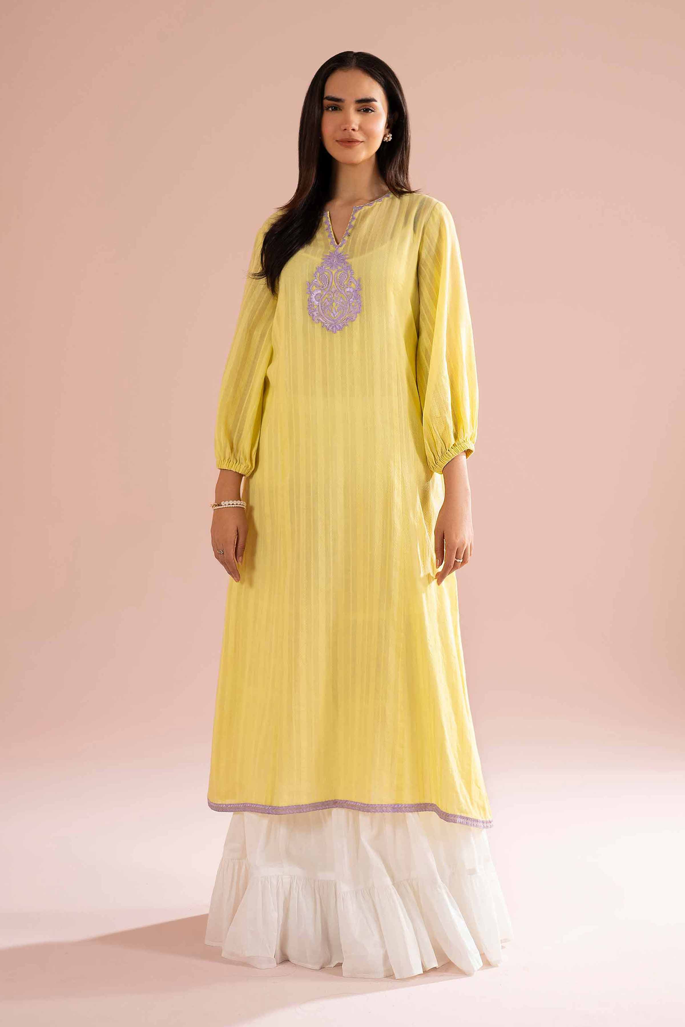 NishatUK - Yellow Embroidered Dobby 1-piece ready to wear dress