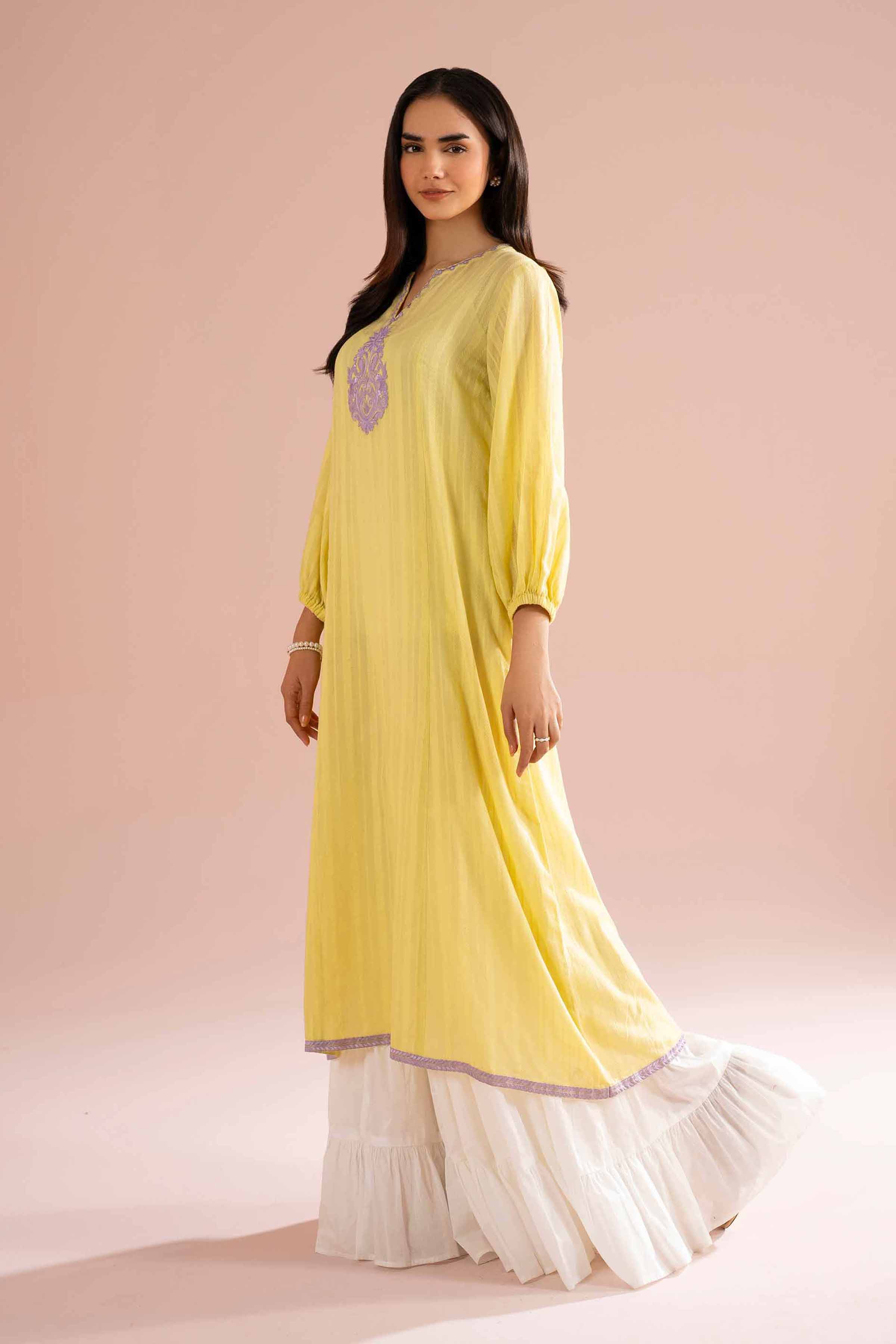 NishatUK - Yellow Embroidered Dobby 1-piece ready to wear dress