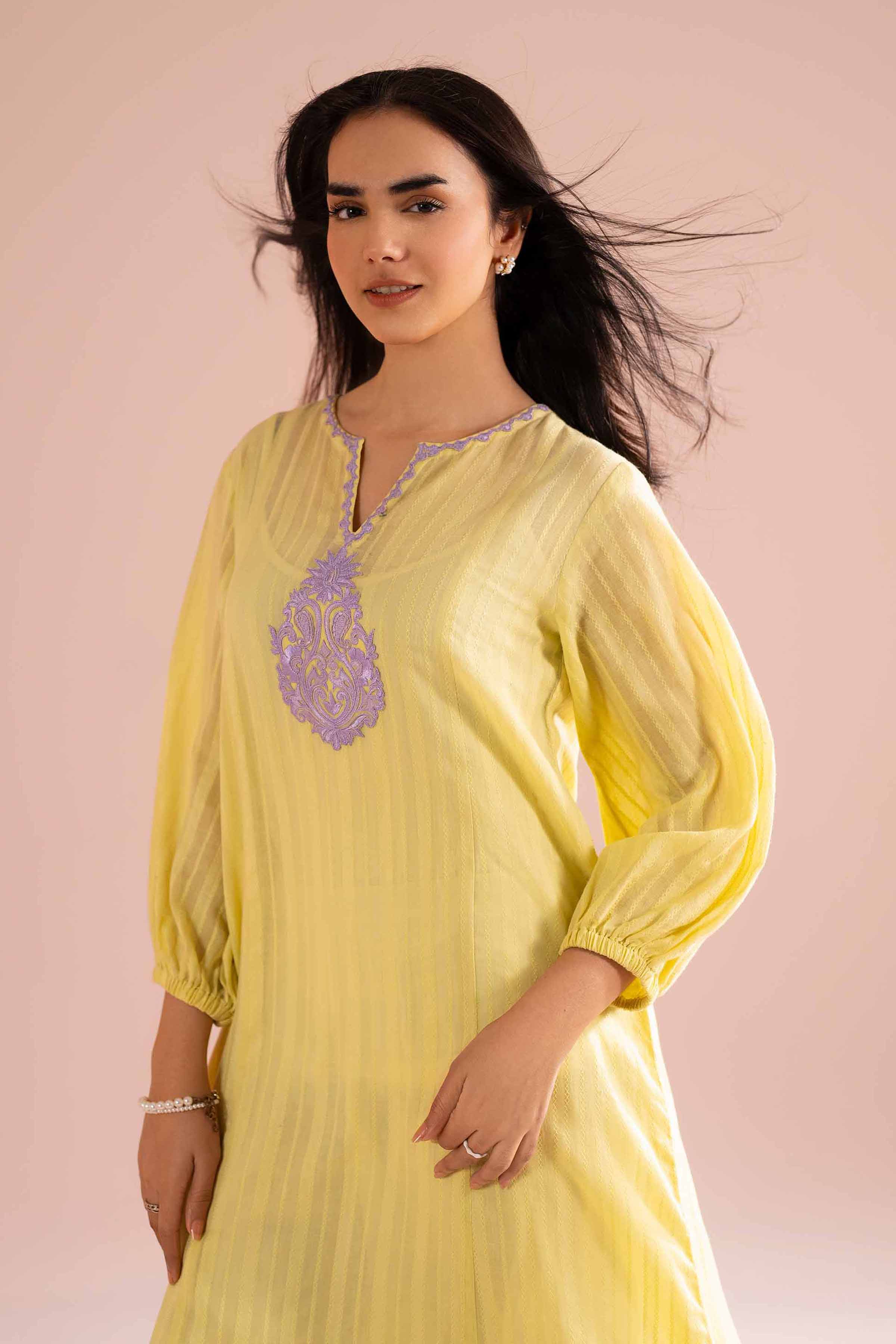 NishatUK - Yellow Embroidered Dobby 1-piece ready to wear dress