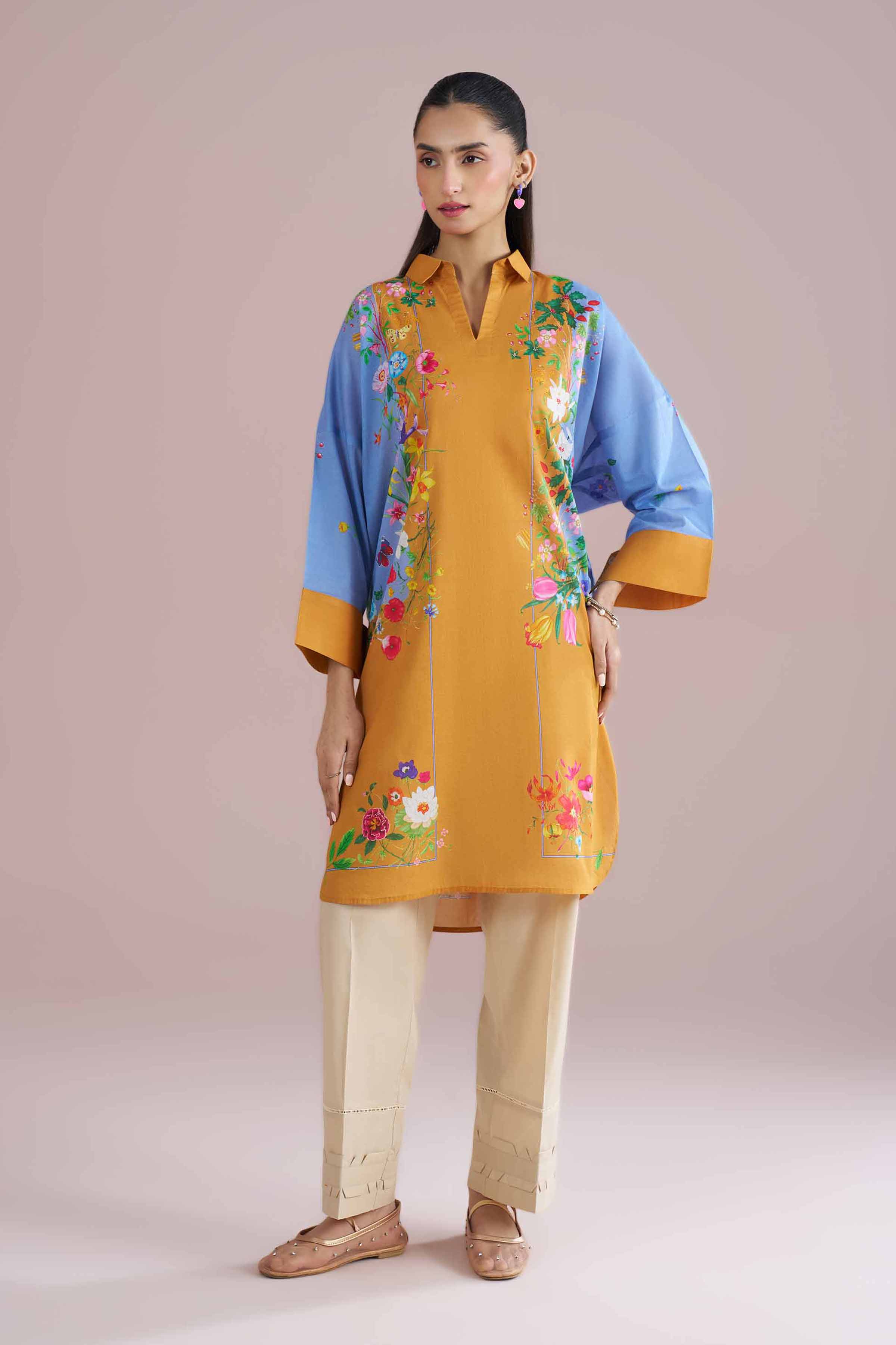 NishatUK - Yellow Printed Lawn 1-piece ready to wear tunic