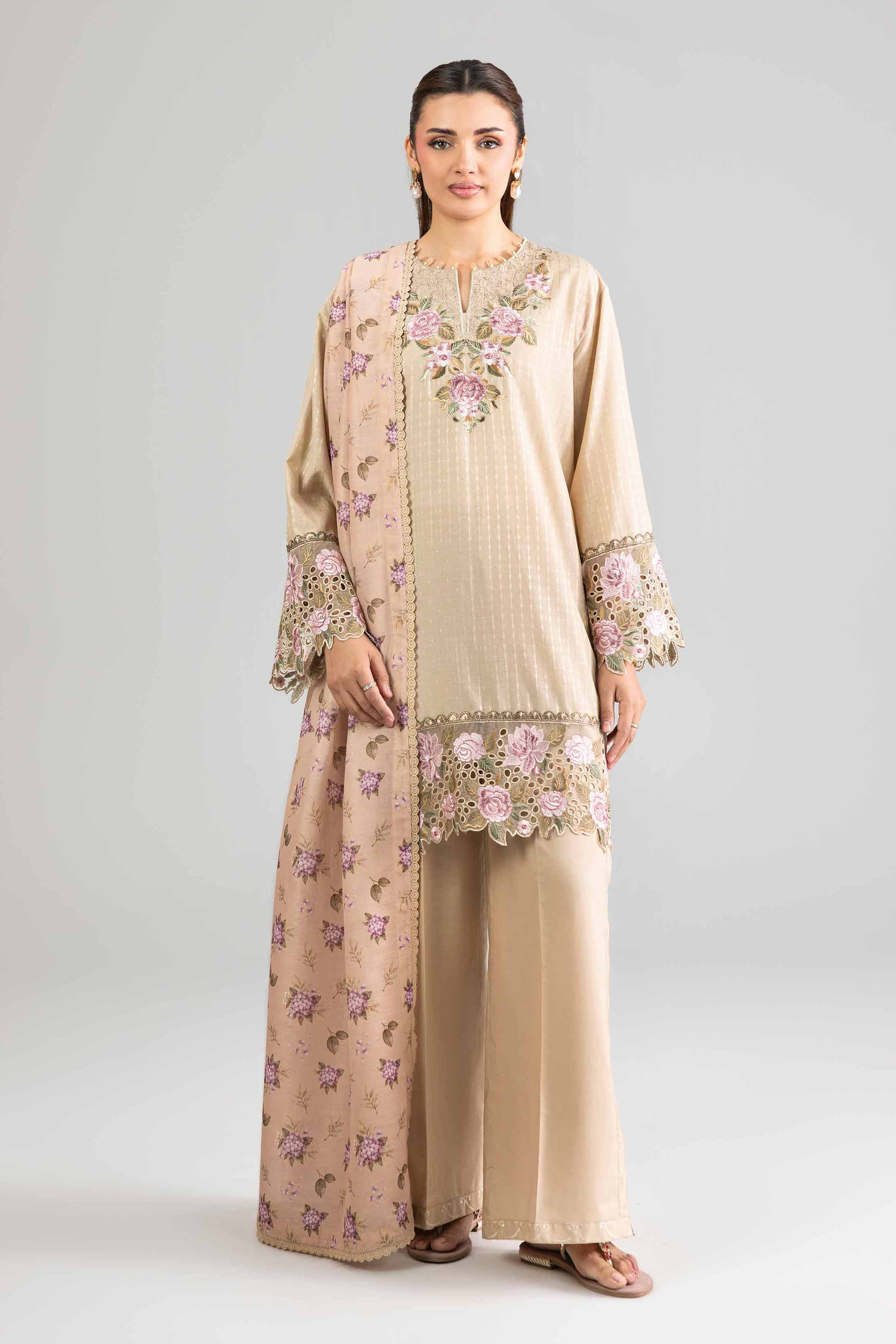Nishat UK - Brown Embroidered Lurex Dyed 3-piece ready to wear Suit