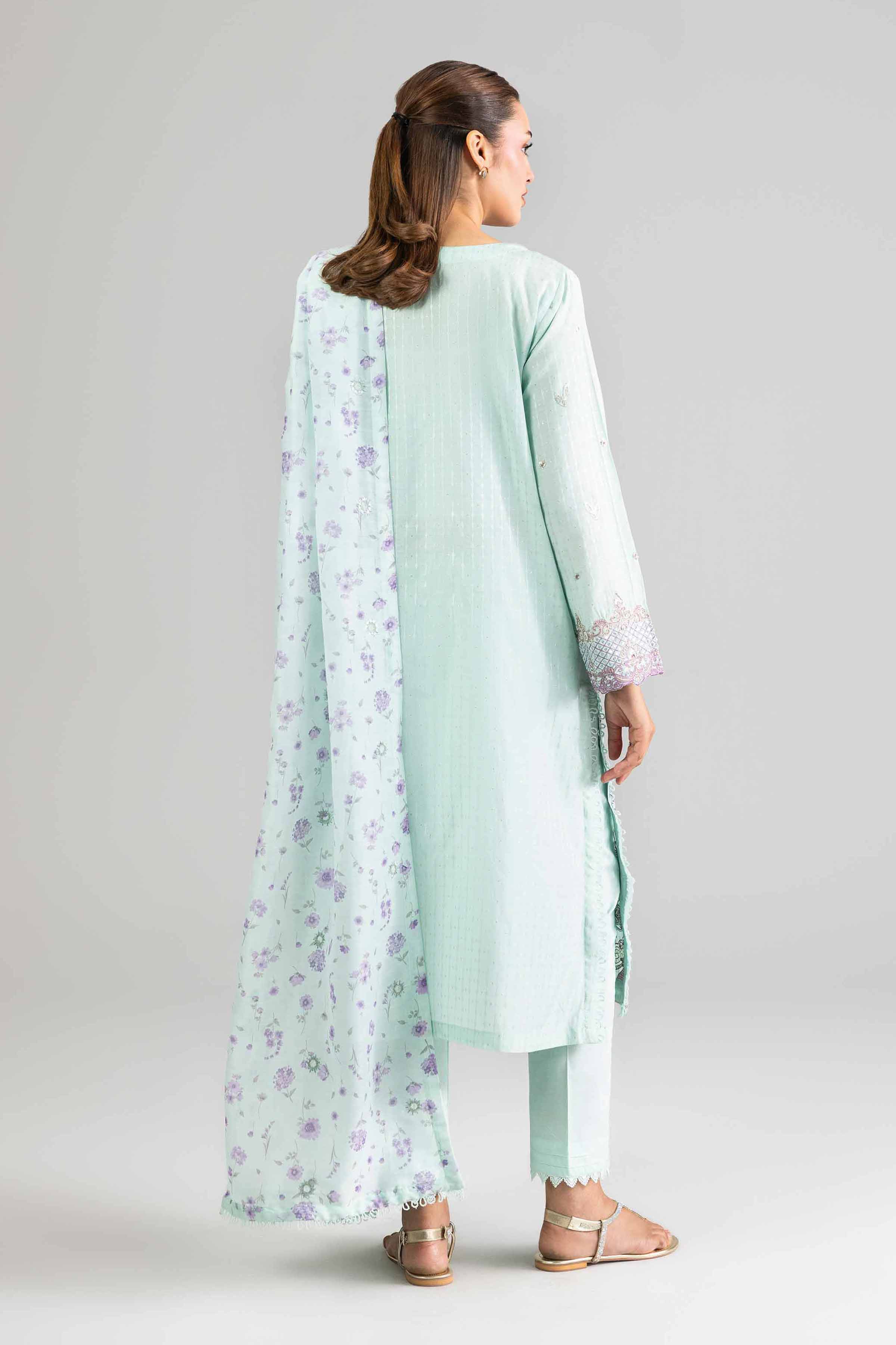Nishat UK - Blue Embroidered Lurex Dyed 3 Pieces Ready To Wear Suit