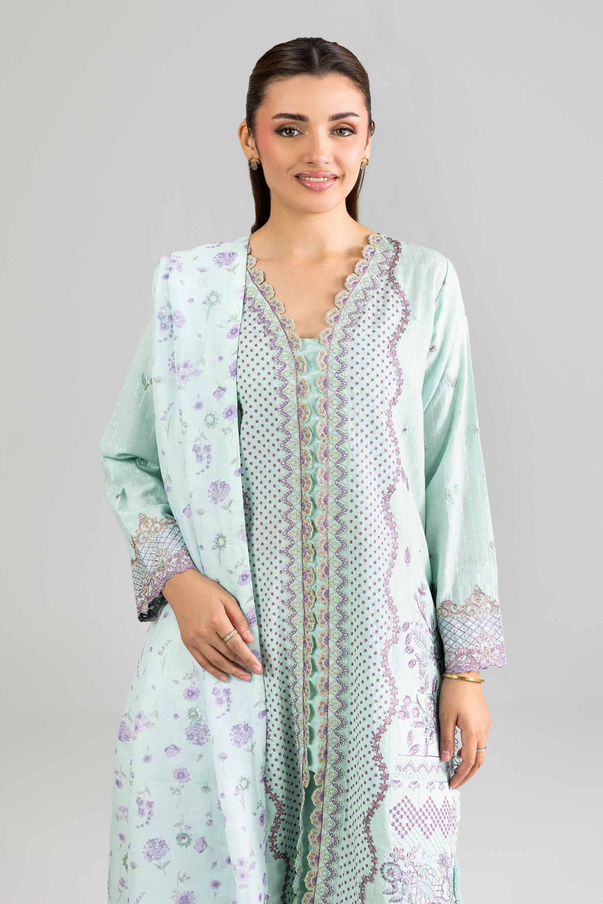 Nishat UK - Blue Embroidered Lurex Dyed 3 Pieces Ready To Wear Suit