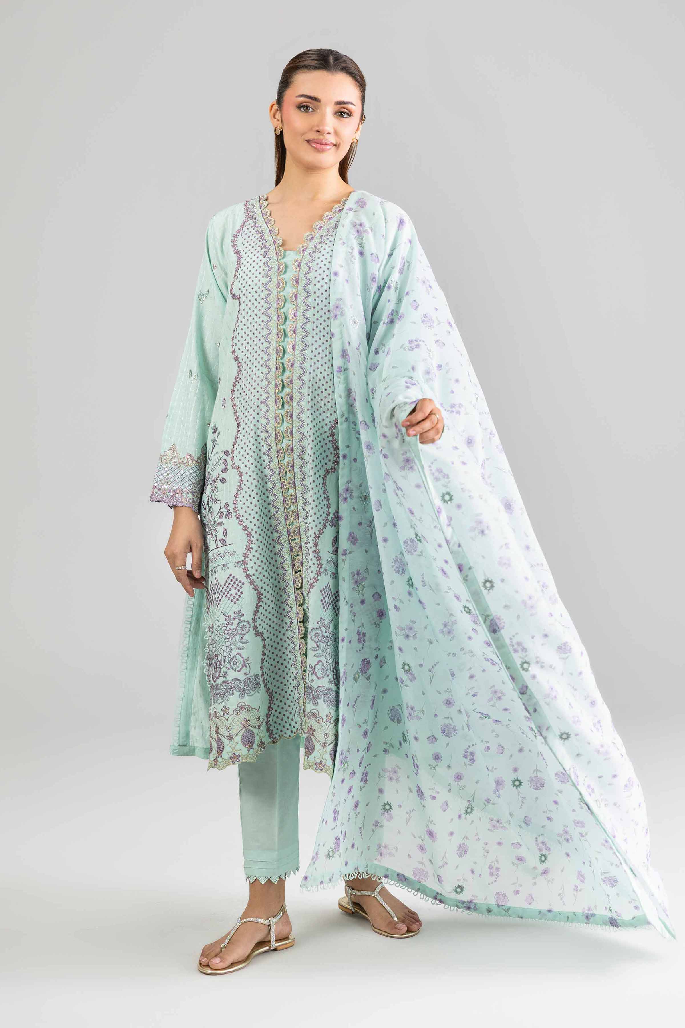 Nishat UK - Blue Embroidered Lurex Dyed 3 Pieces Ready To Wear Suit