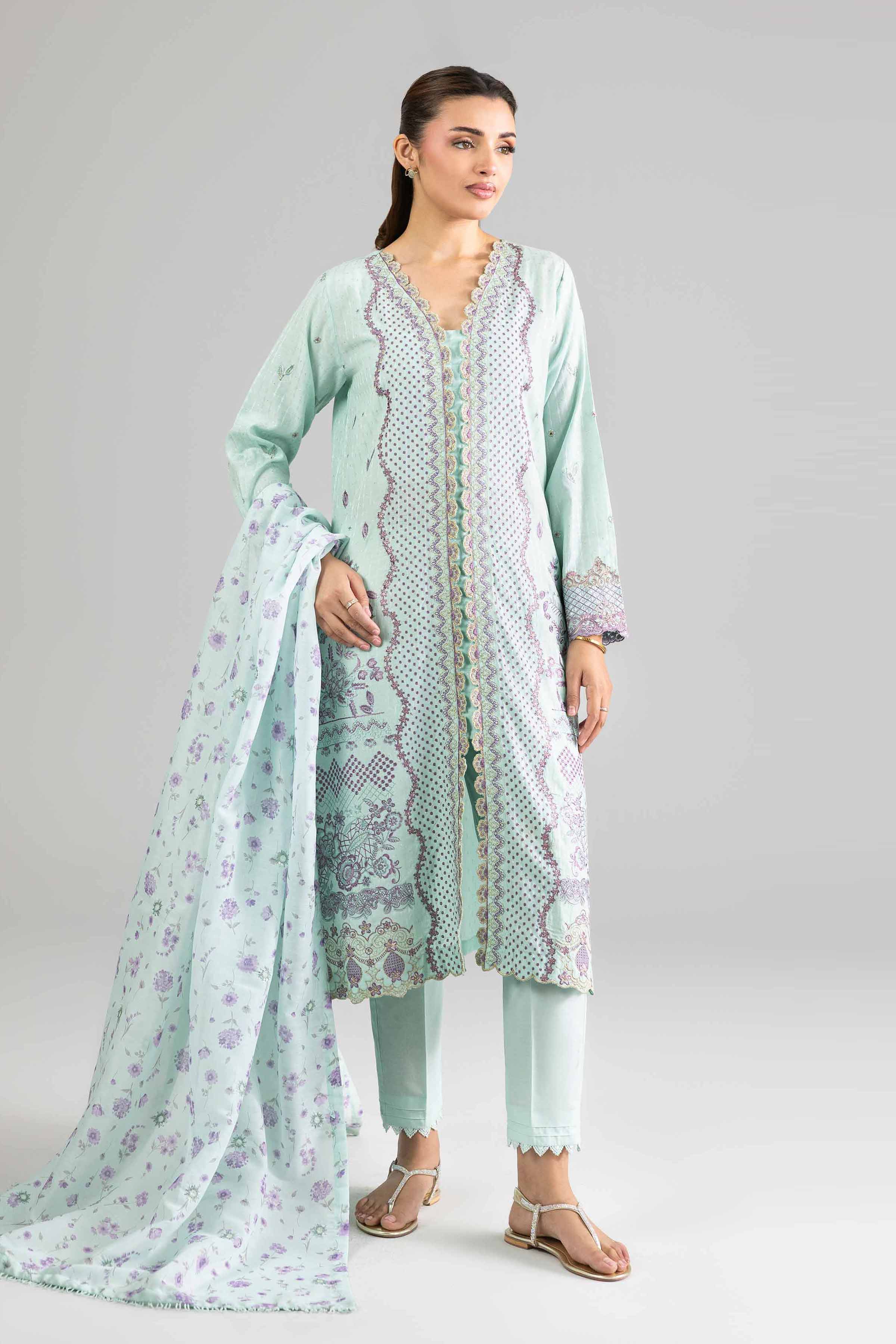 Nishat UK - Blue Embroidered Lurex Dyed 3 Pieces Ready To Wear Suit