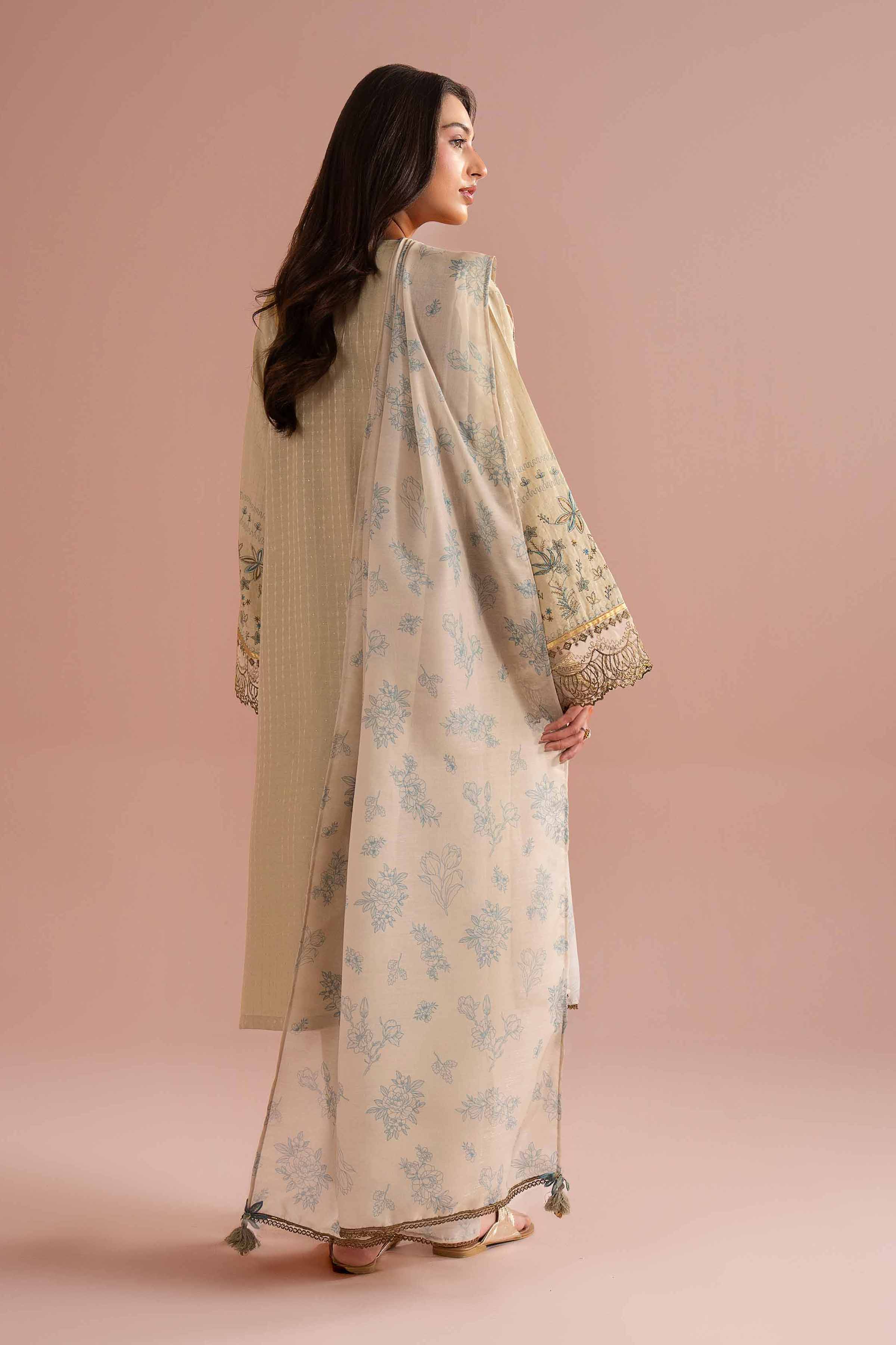 Nishat UK - Beige Embroidered Lurex Dyed 3 Pieces Ready To Wear Suit