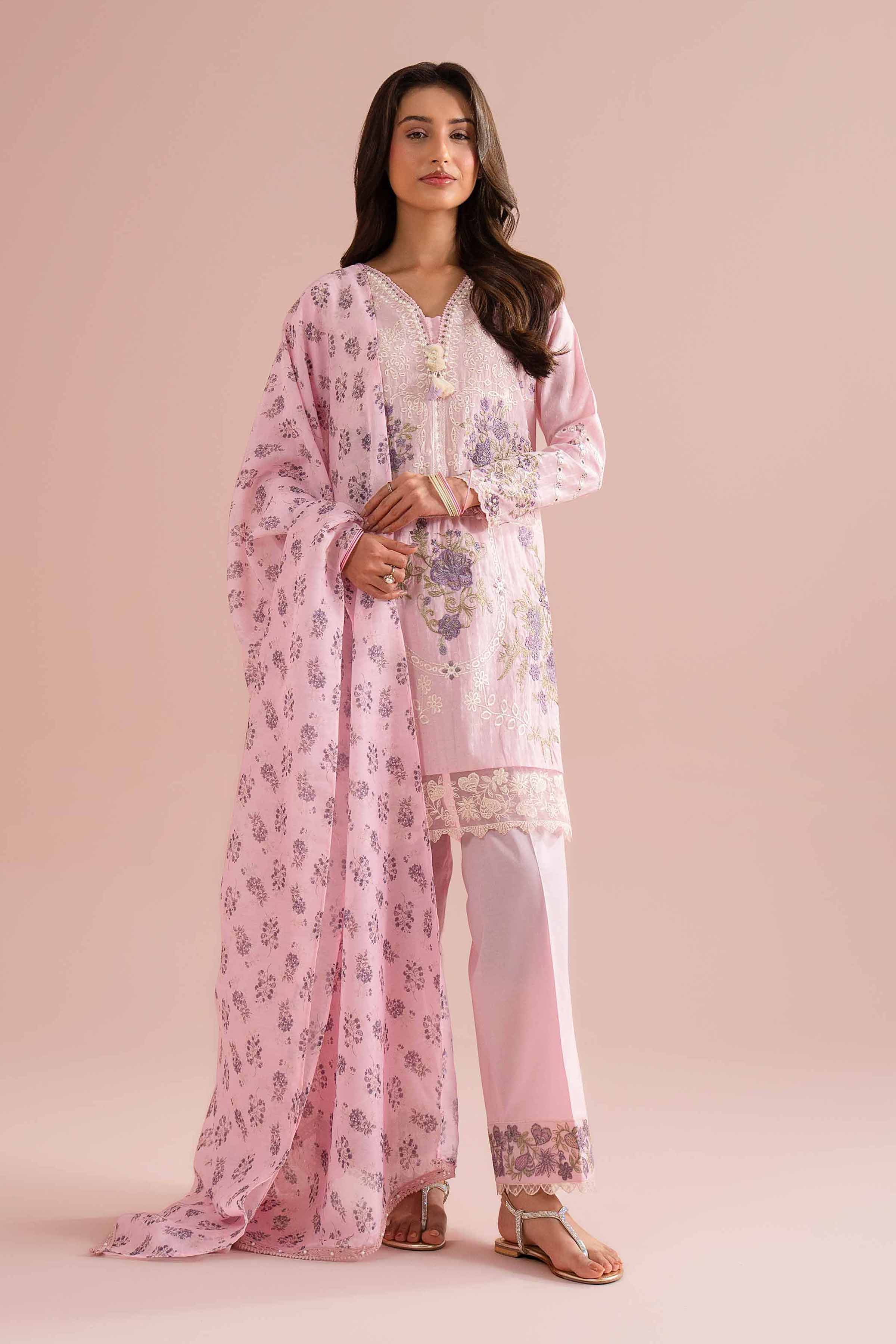 Nishat UK - Pink Embroidered Lurex Dyed 3-piece ready to wear Suit