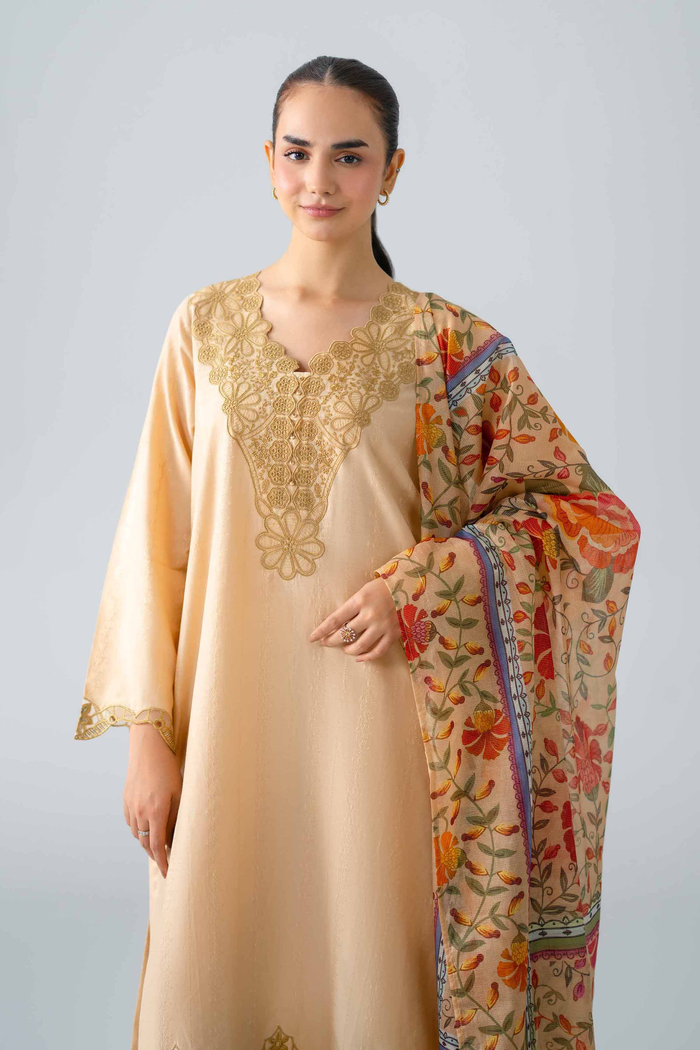 Nishat UK - Beige Embroidered Jacquard 3-piece ready to wear Suit