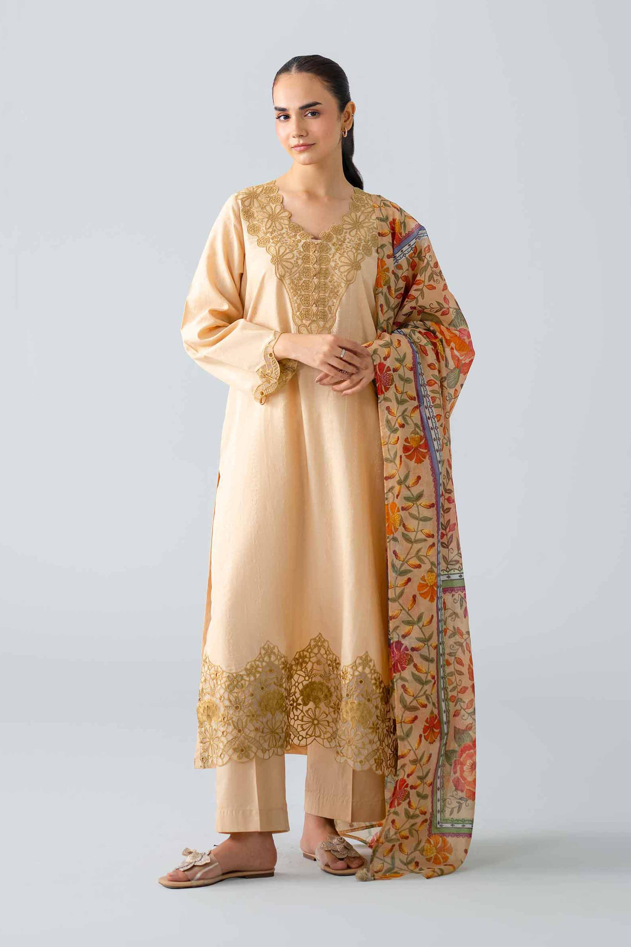 Nishat UK - Beige Embroidered Jacquard 3-piece ready to wear Suit