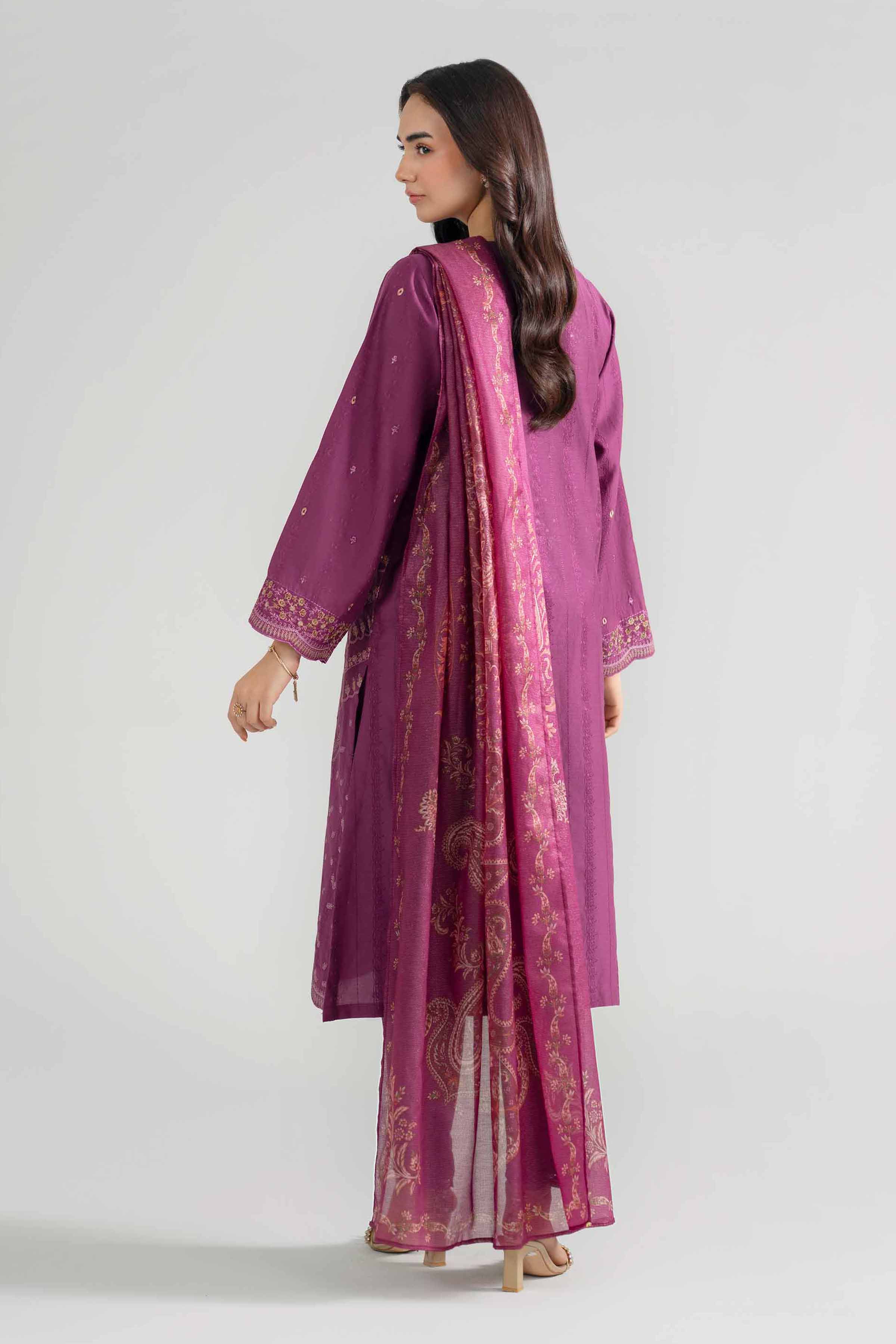 Nishat UK - Purple Embroidered Jacquard 3-piece ready to wear Suit