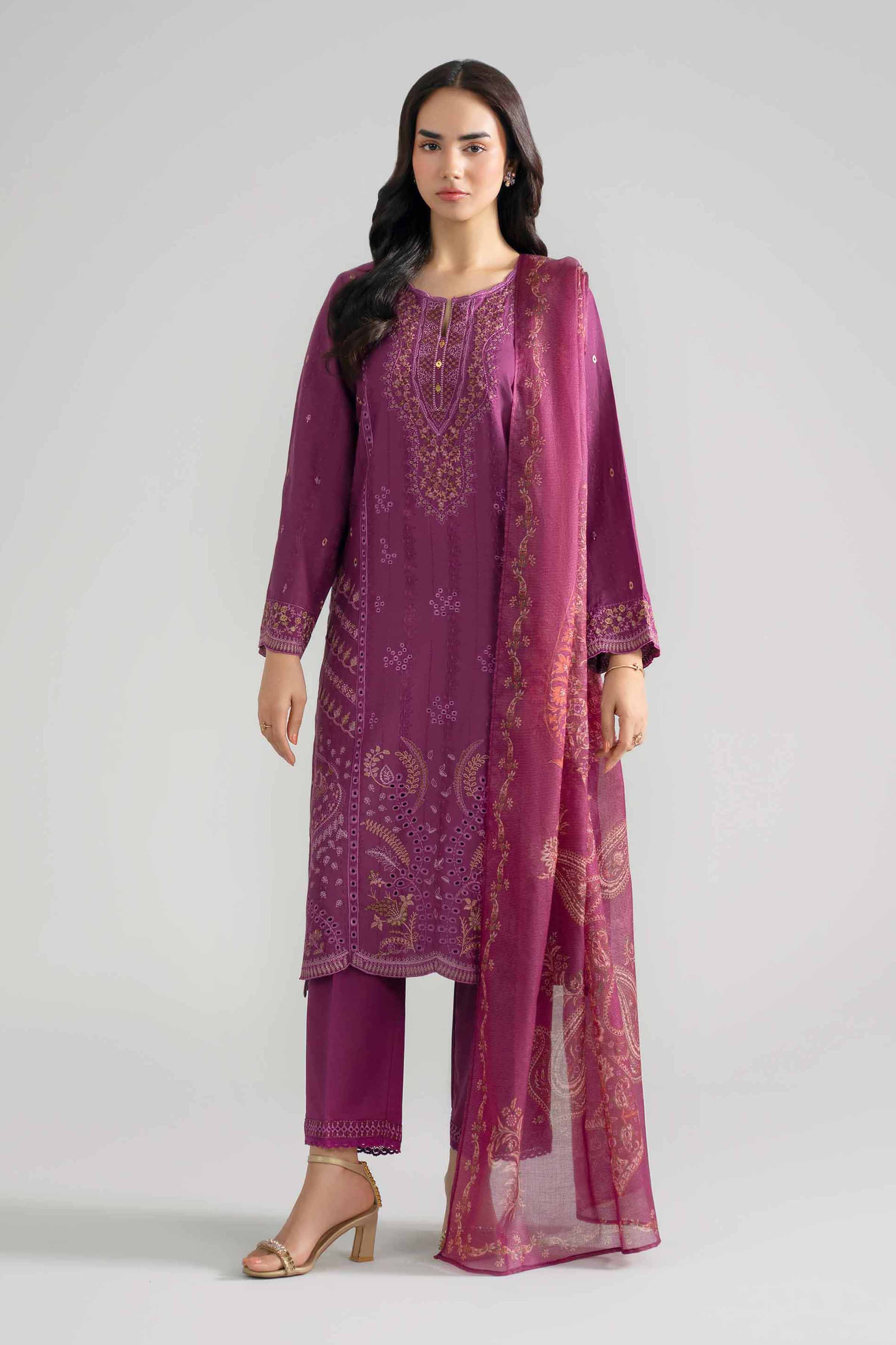 Nishat UK - Purple Embroidered Jacquard 3-piece ready to wear Suit