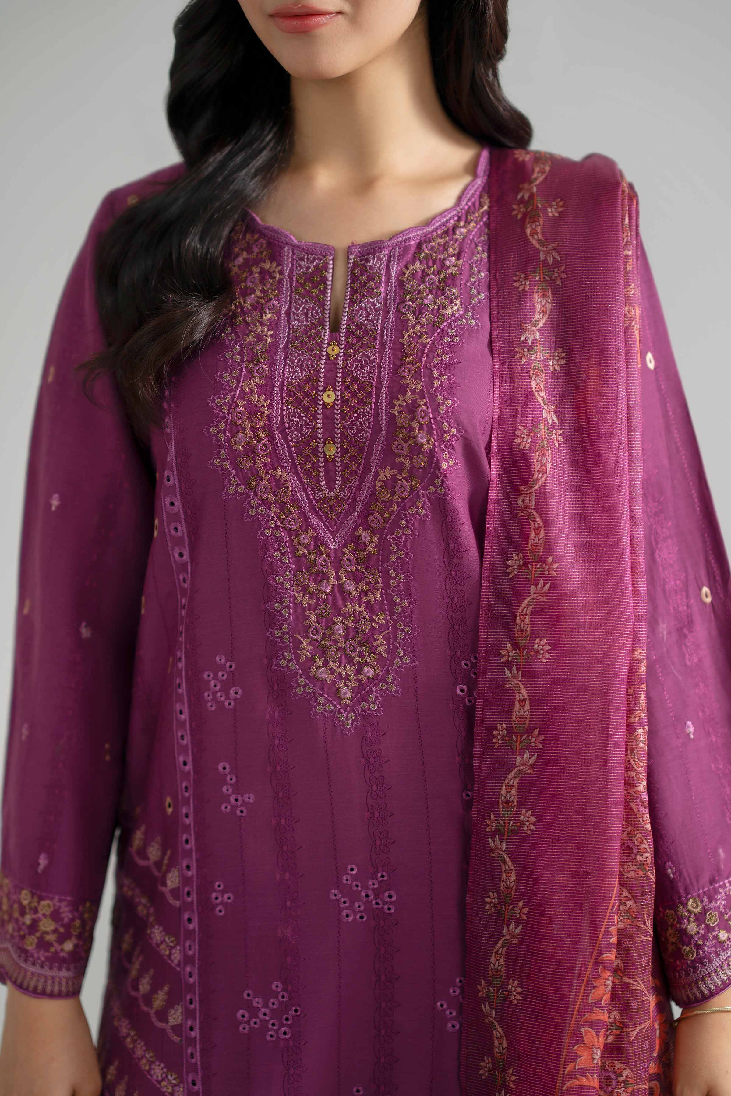 Nishat UK - Purple Embroidered Jacquard 3-piece ready to wear Suit