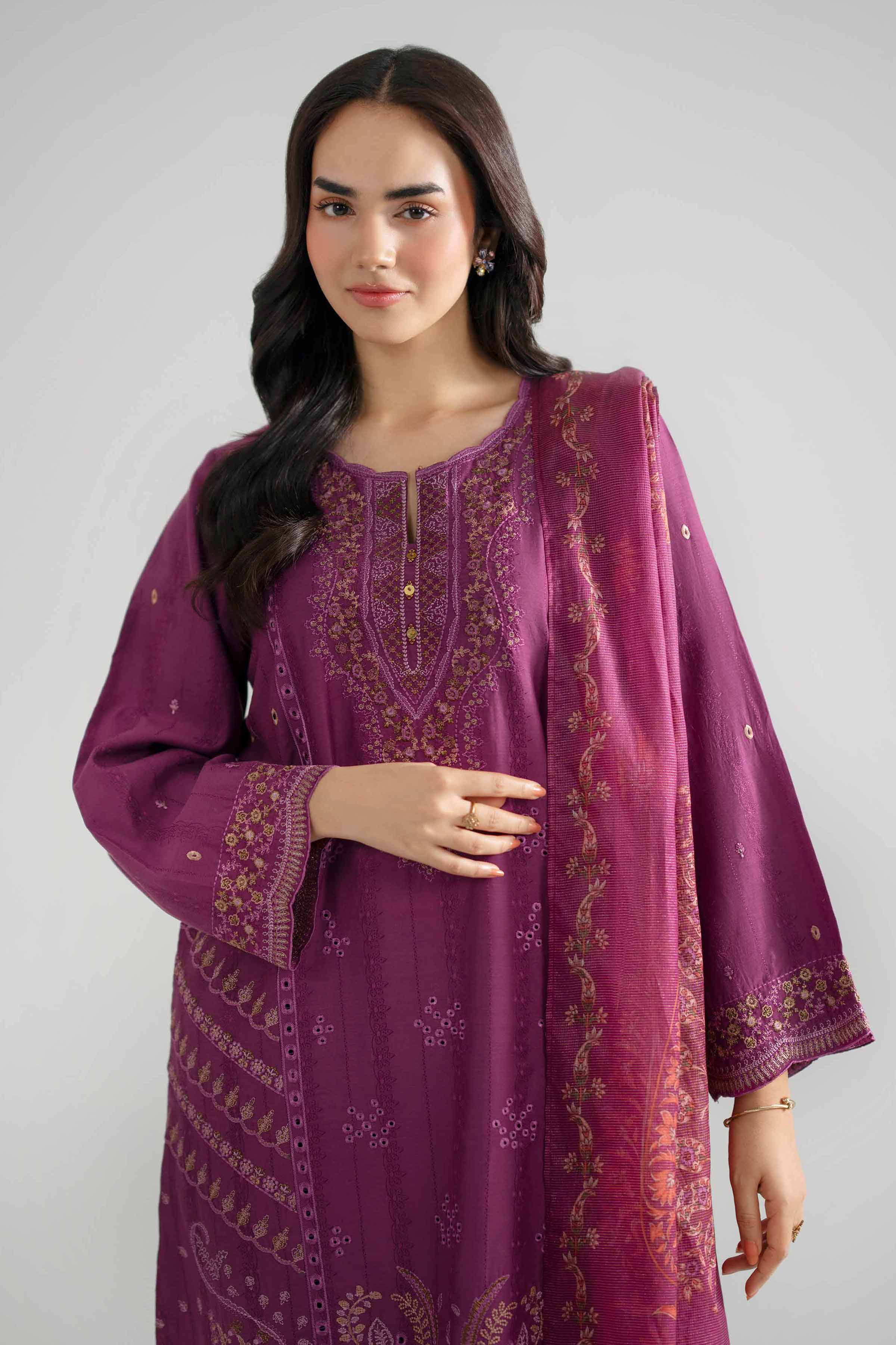 Nishat UK - Purple Embroidered Jacquard 3-piece ready to wear Suit