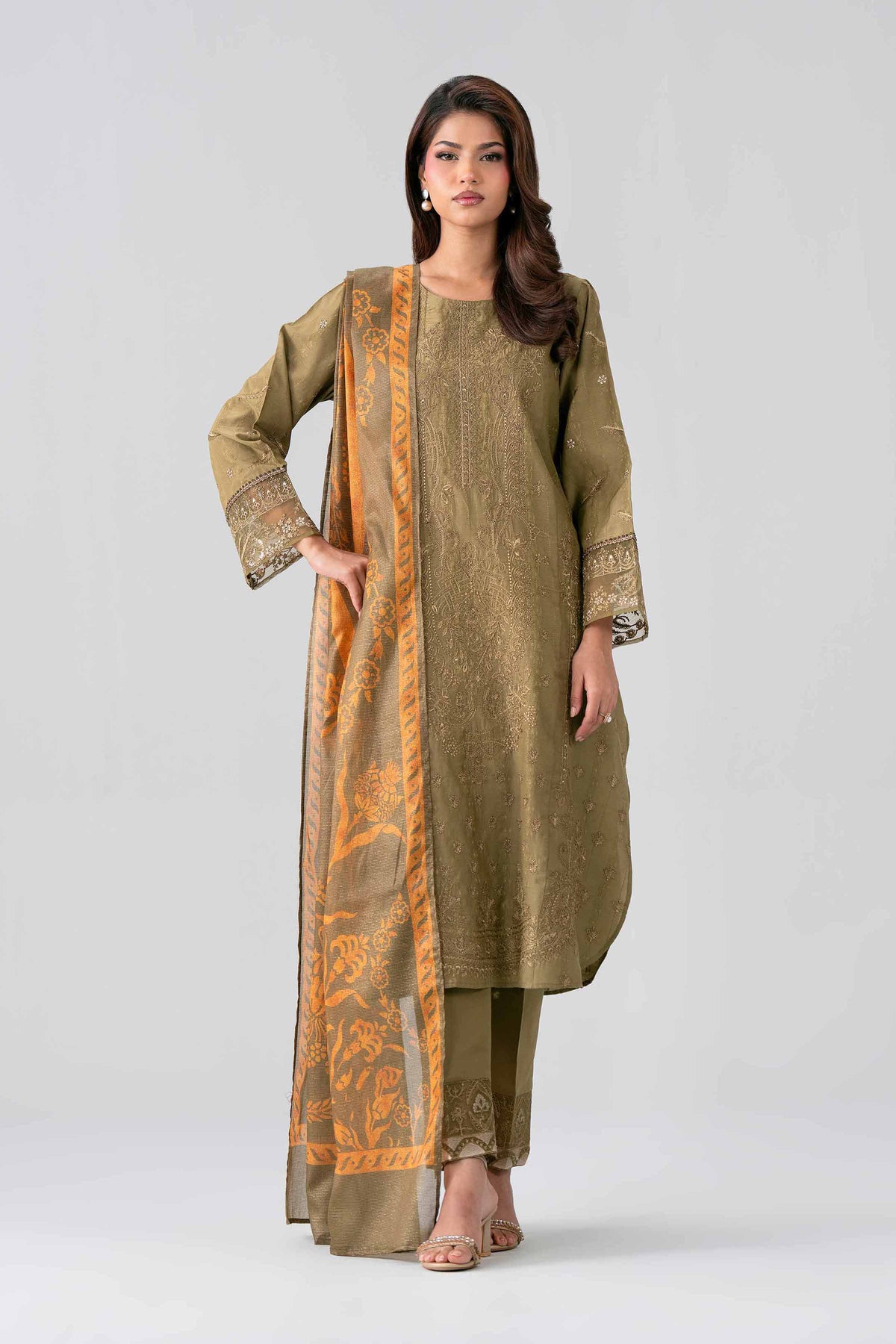 Nishat UK - Green Embroidered Jacquard 3 Piece ready to wear Suit
