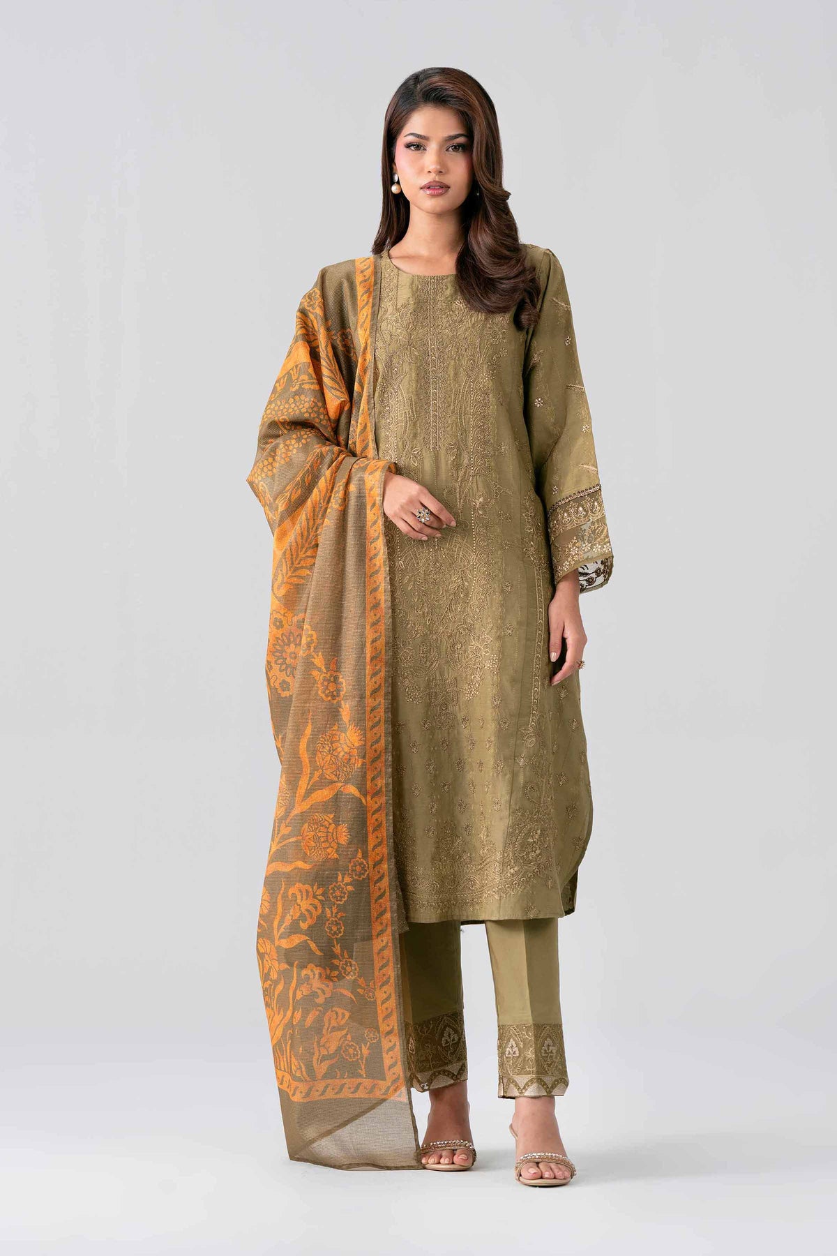 Nishat UK - Green Embroidered Jacquard 3 Piece ready to wear Suit