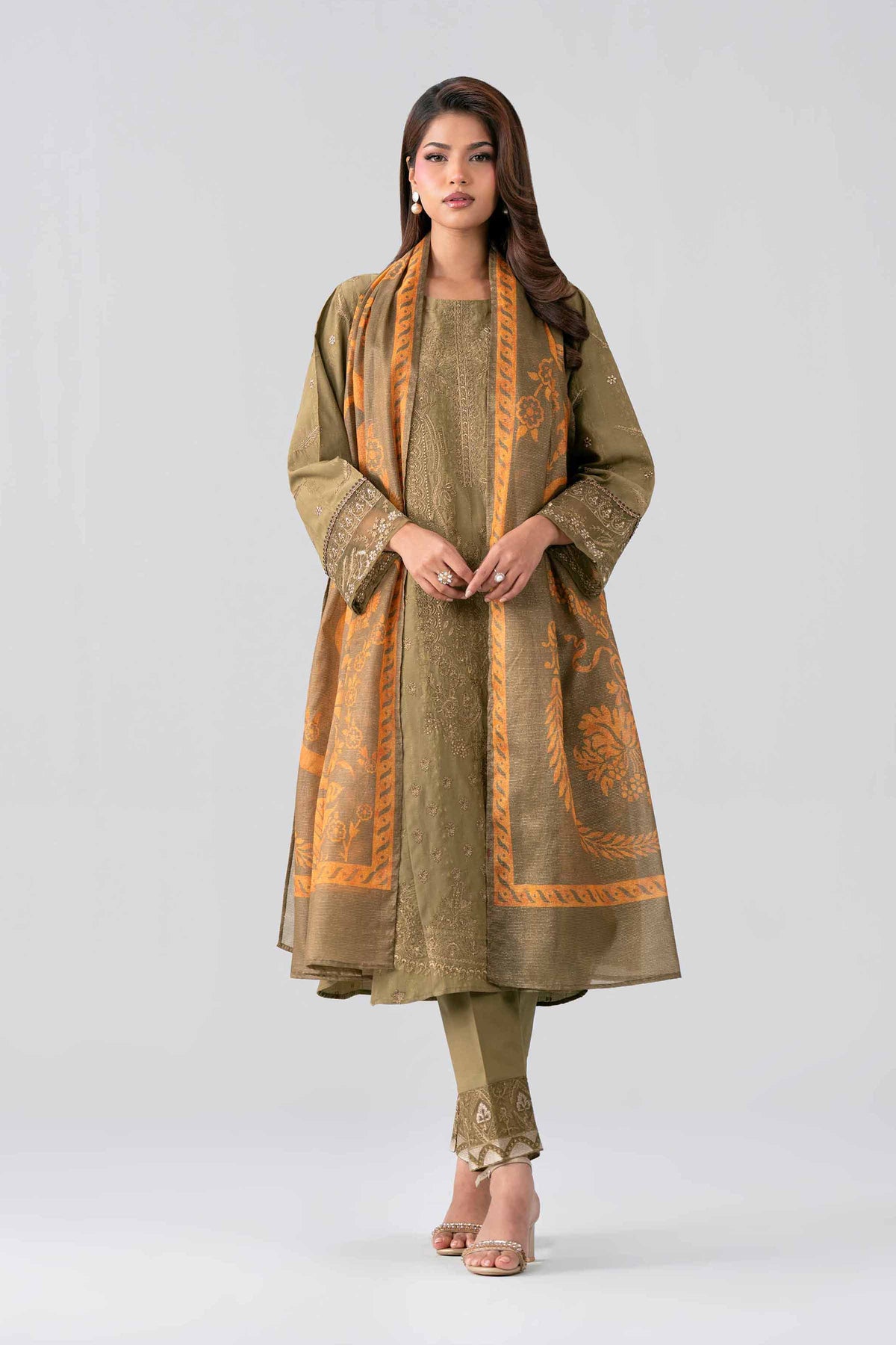Nishat UK - Green Embroidered Jacquard 3 Piece ready to wear Suit