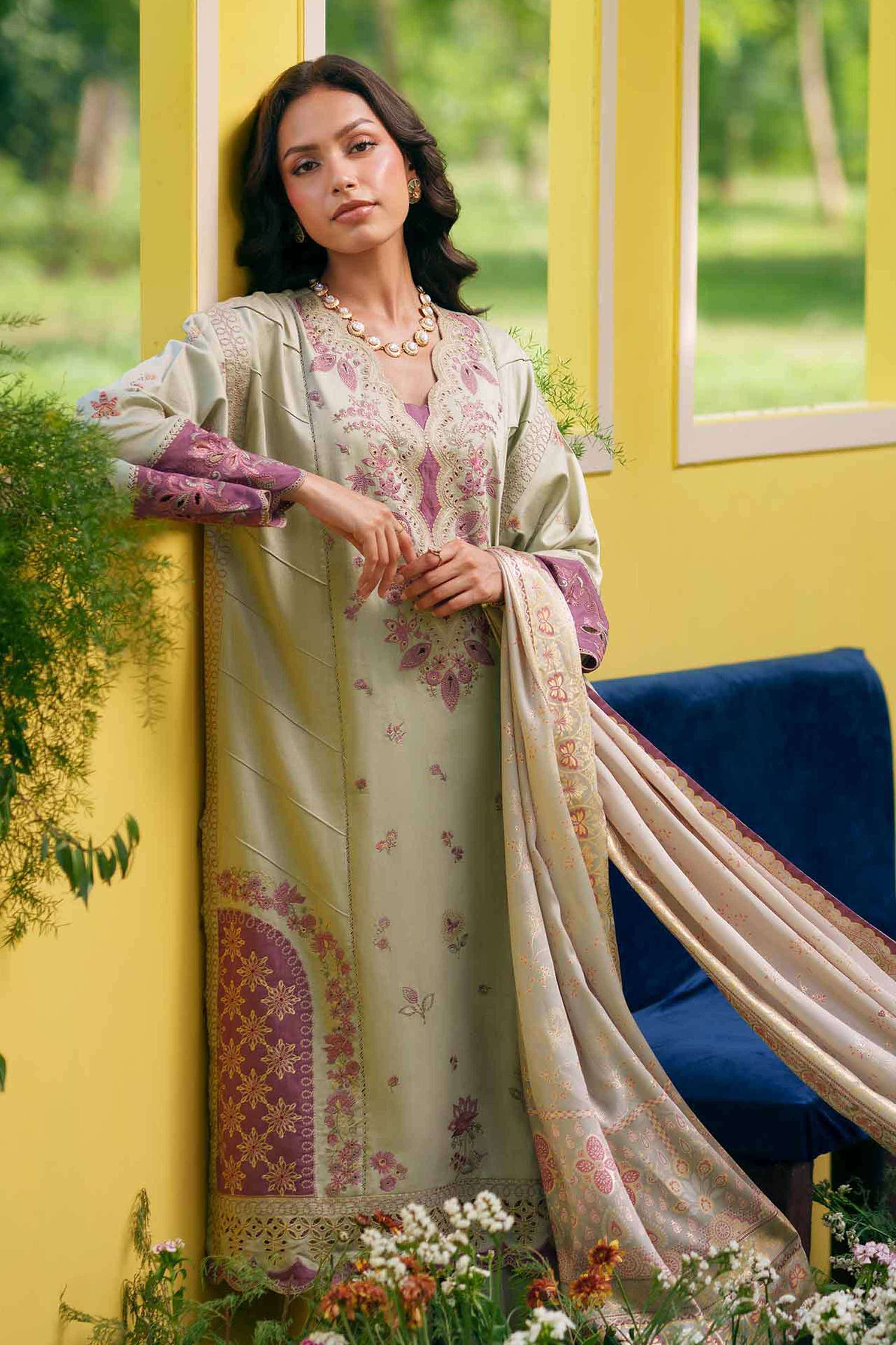 Nishat UK - Green Embroidered Cotton 3 Pieces Ready To Wear Suit