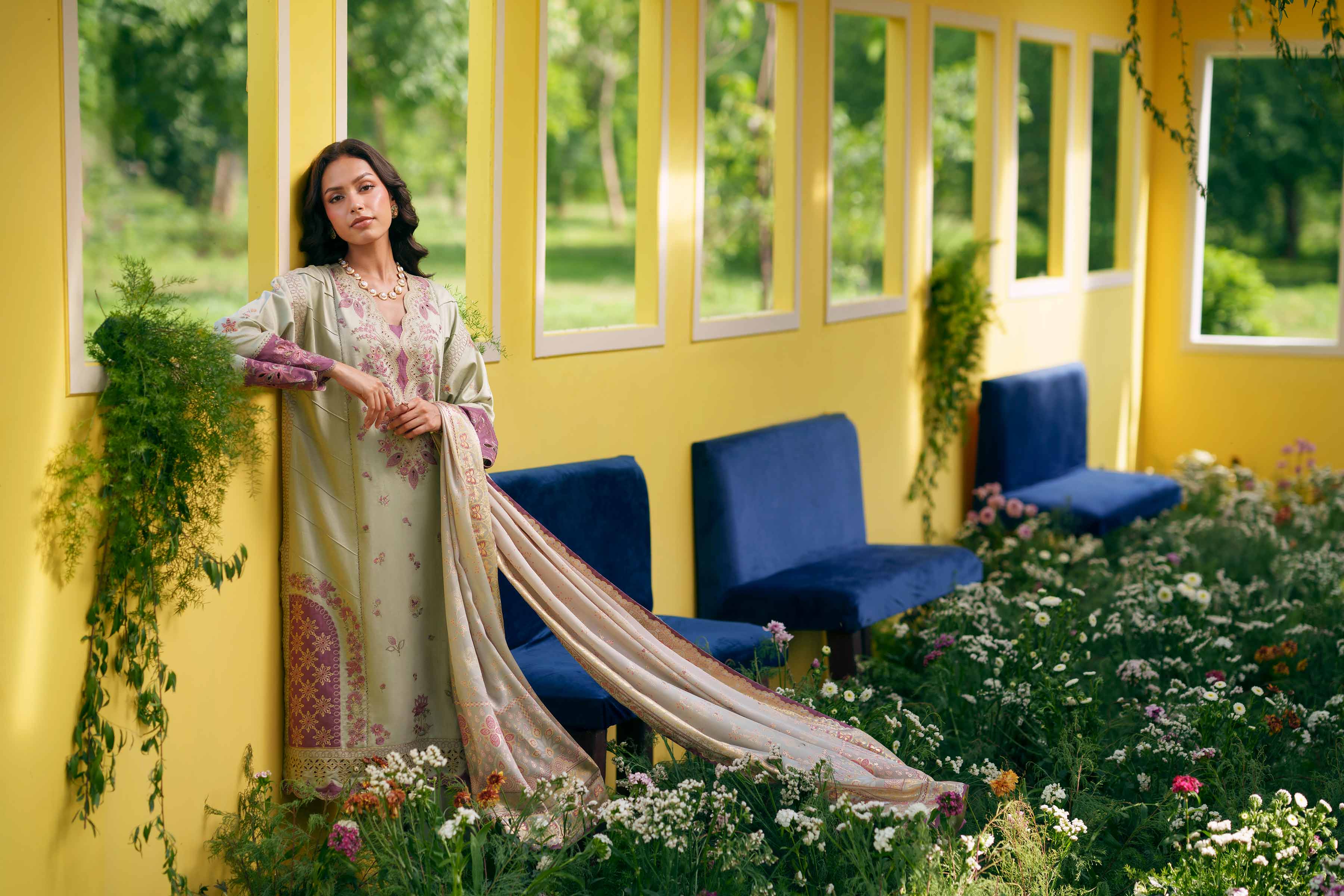 Nishat UK - Green Embroidered Cotton 3 Pieces Ready To Wear Suit
