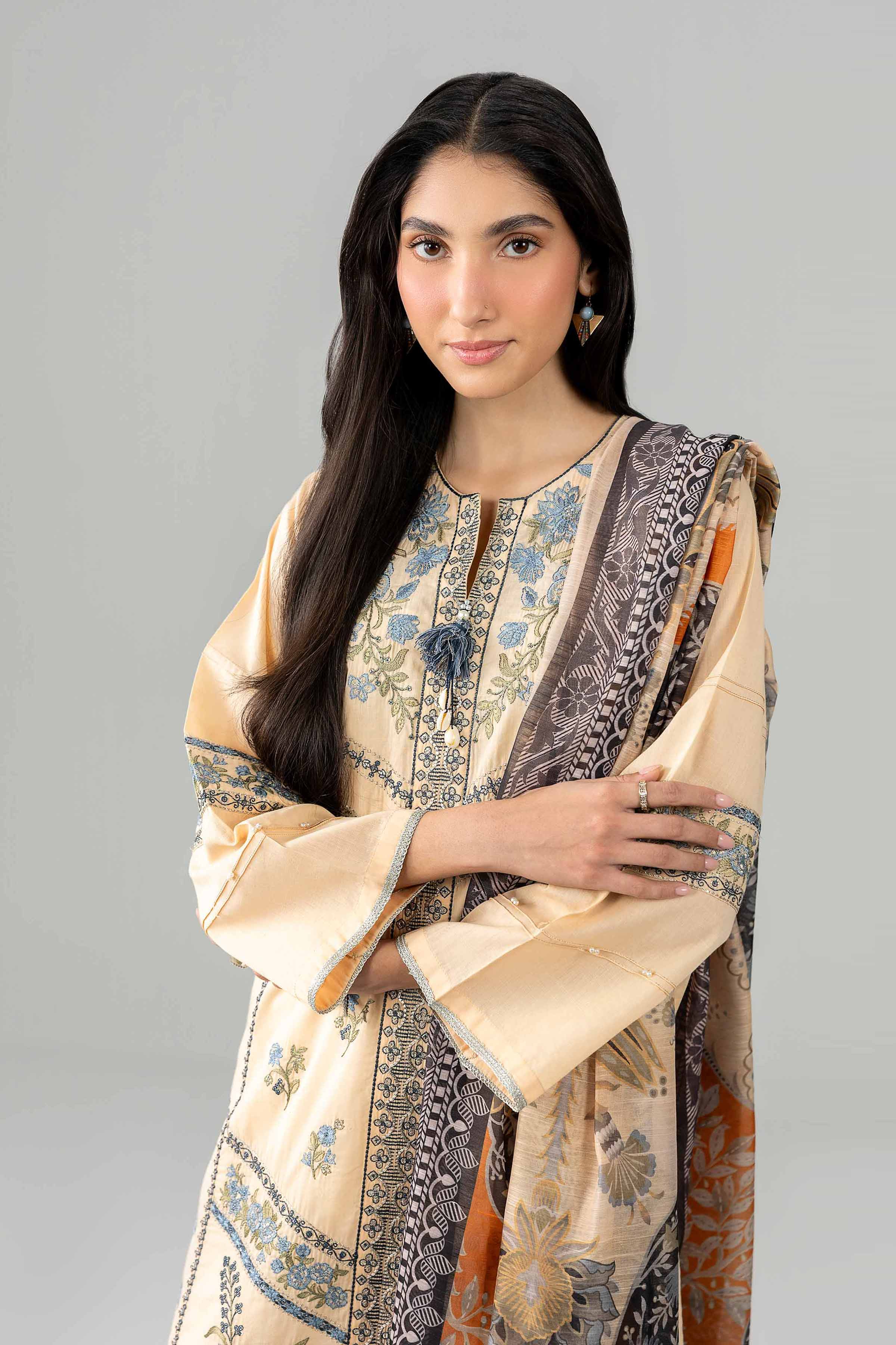 Nishat UK - Beige Embroidered Jacquard 2 Pieces ready to wear Dress
