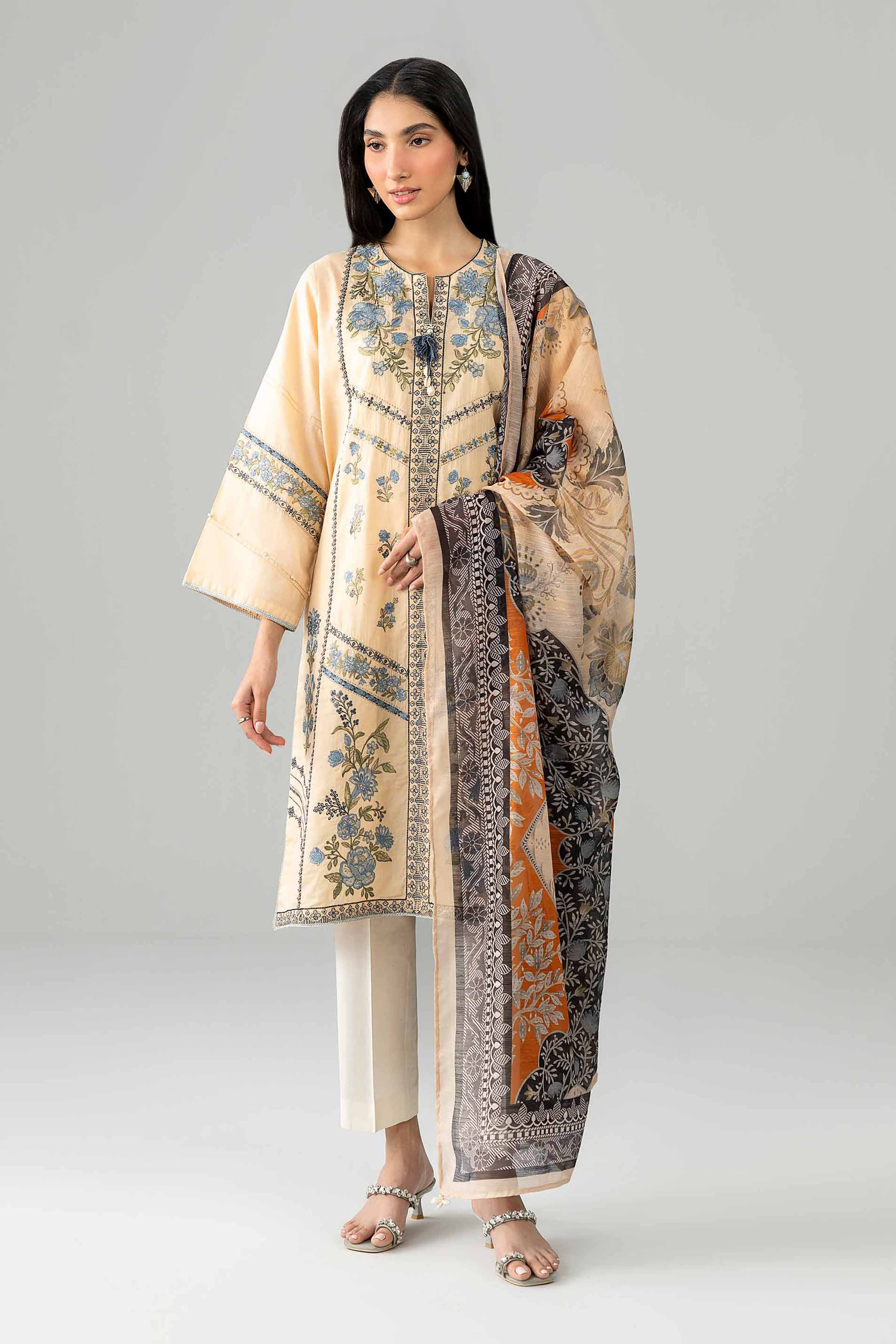 Nishat UK - Beige Embroidered Jacquard 2 Pieces ready to wear Dress