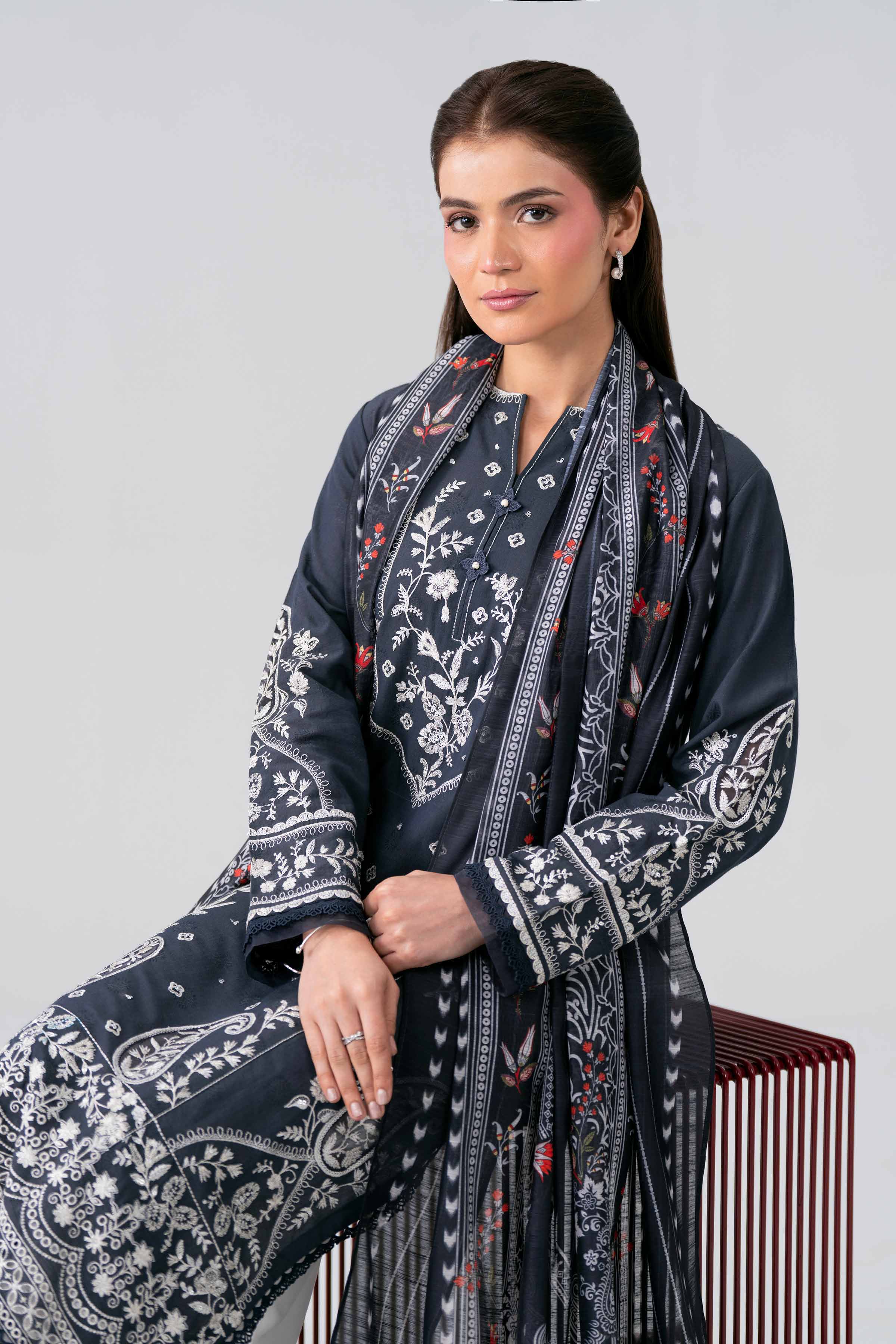 Nishat UK - Black Embroidered Jacquard 2 Pieces ready to wear Dress