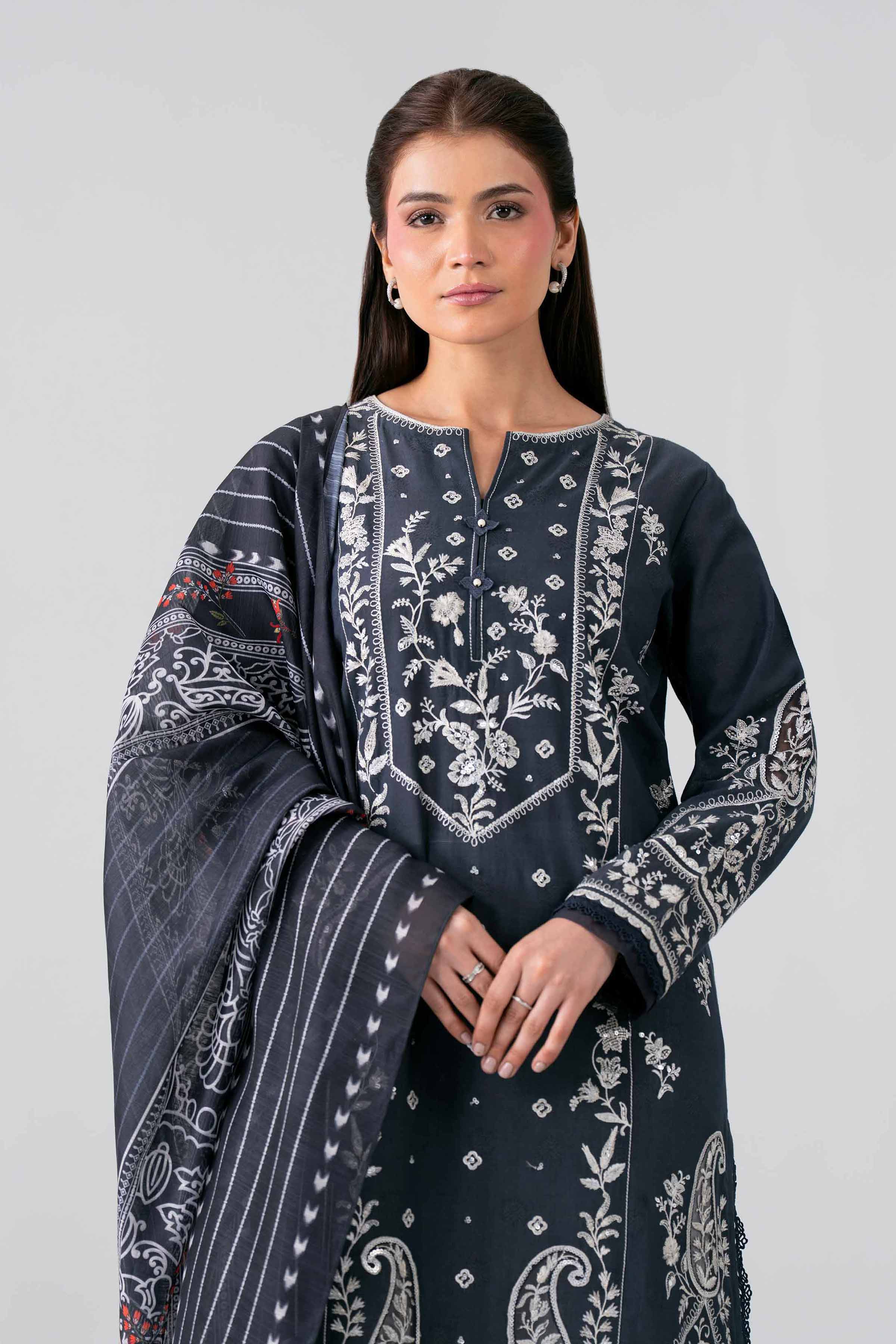 Nishat UK - Black Embroidered Jacquard 2 Pieces ready to wear Dress