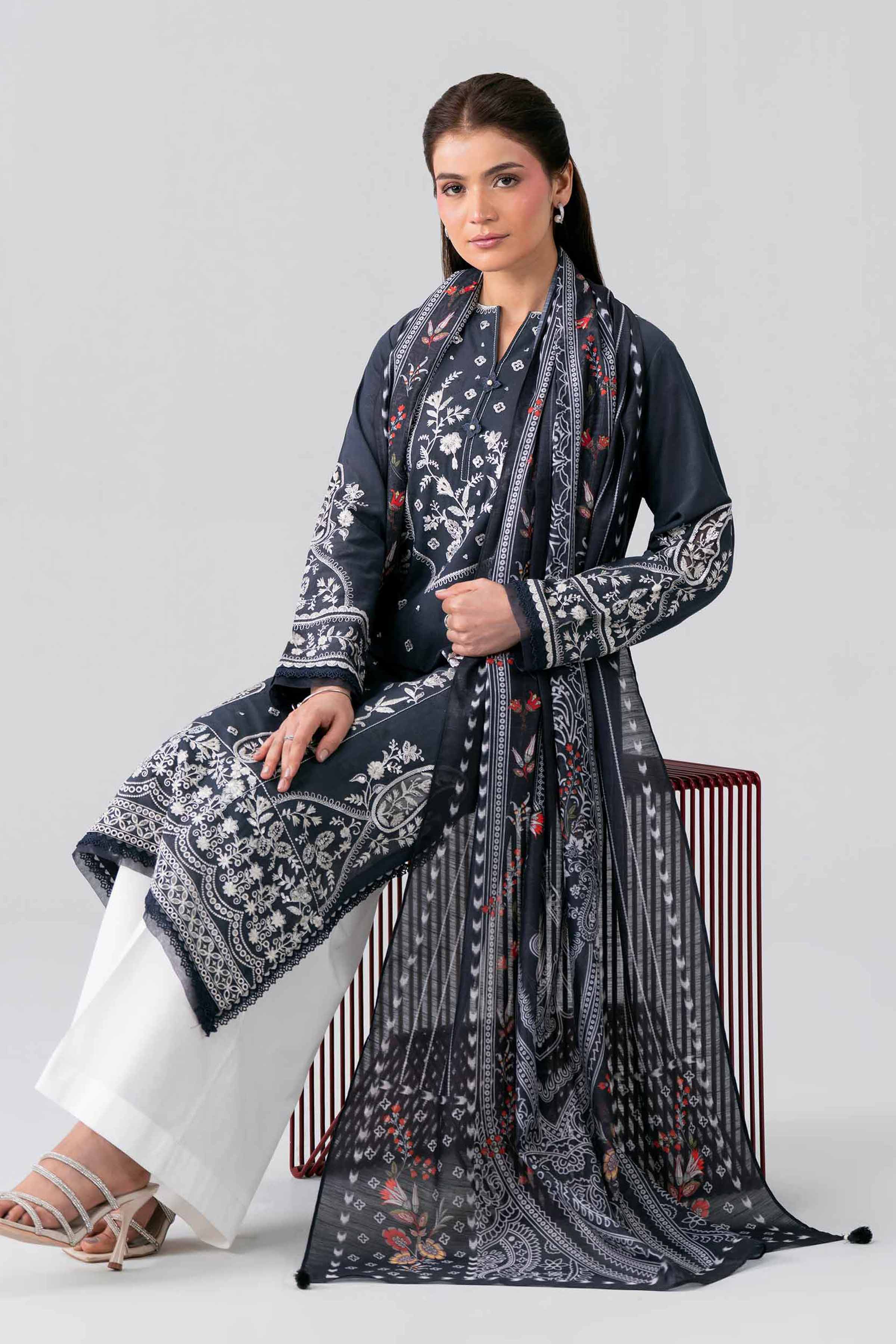Nishat UK - Black Embroidered Jacquard 2 Pieces ready to wear Dress