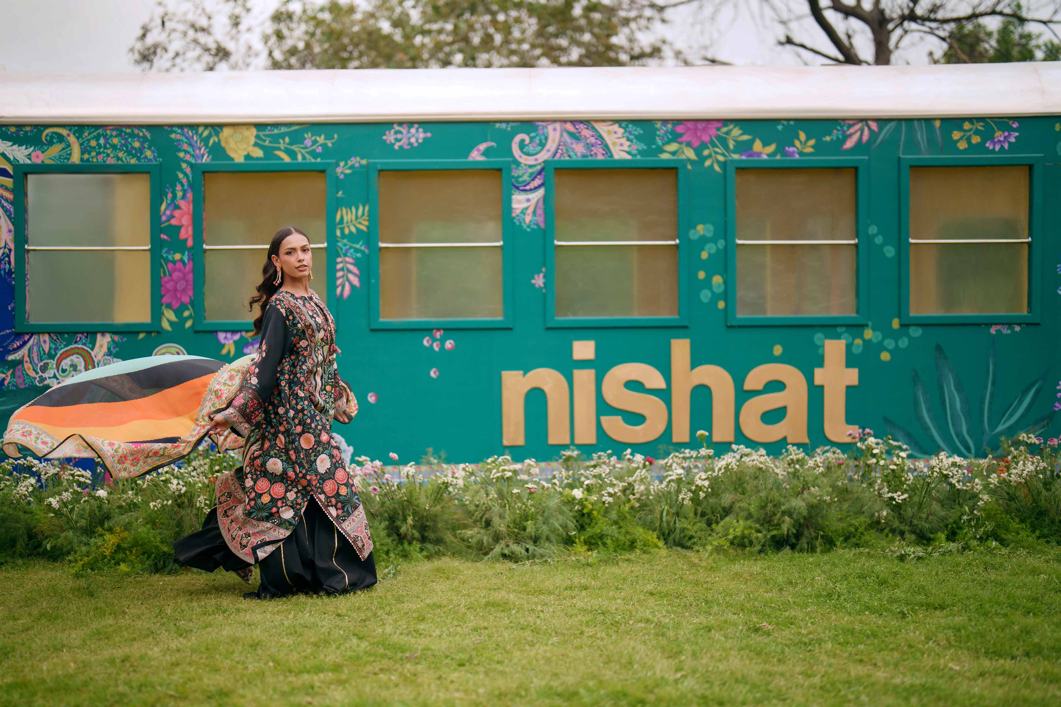 Nishat UK - Black Embroidered Fine Texture Base 2 Pieces Ready To Wear Dress