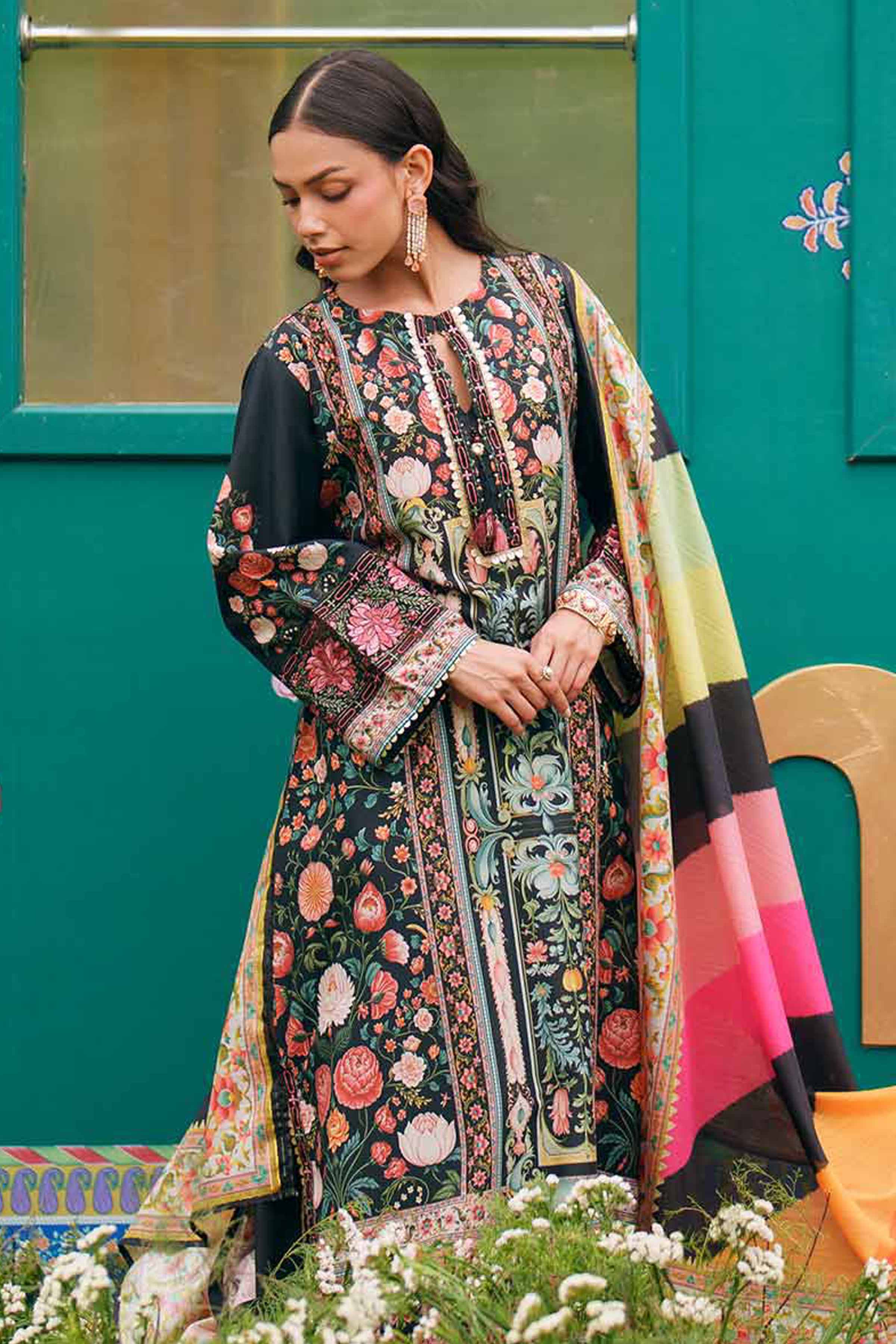 Nishat UK - Black Embroidered Fine Texture Base 2 Pieces Ready To Wear Dress