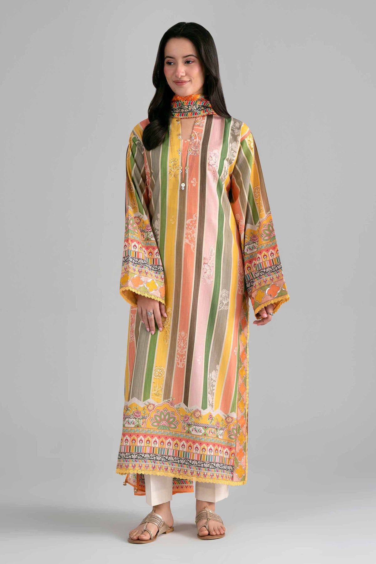 Nishat UK - Multi Printed Fine Texture Base 2-piece ready to wear Dress