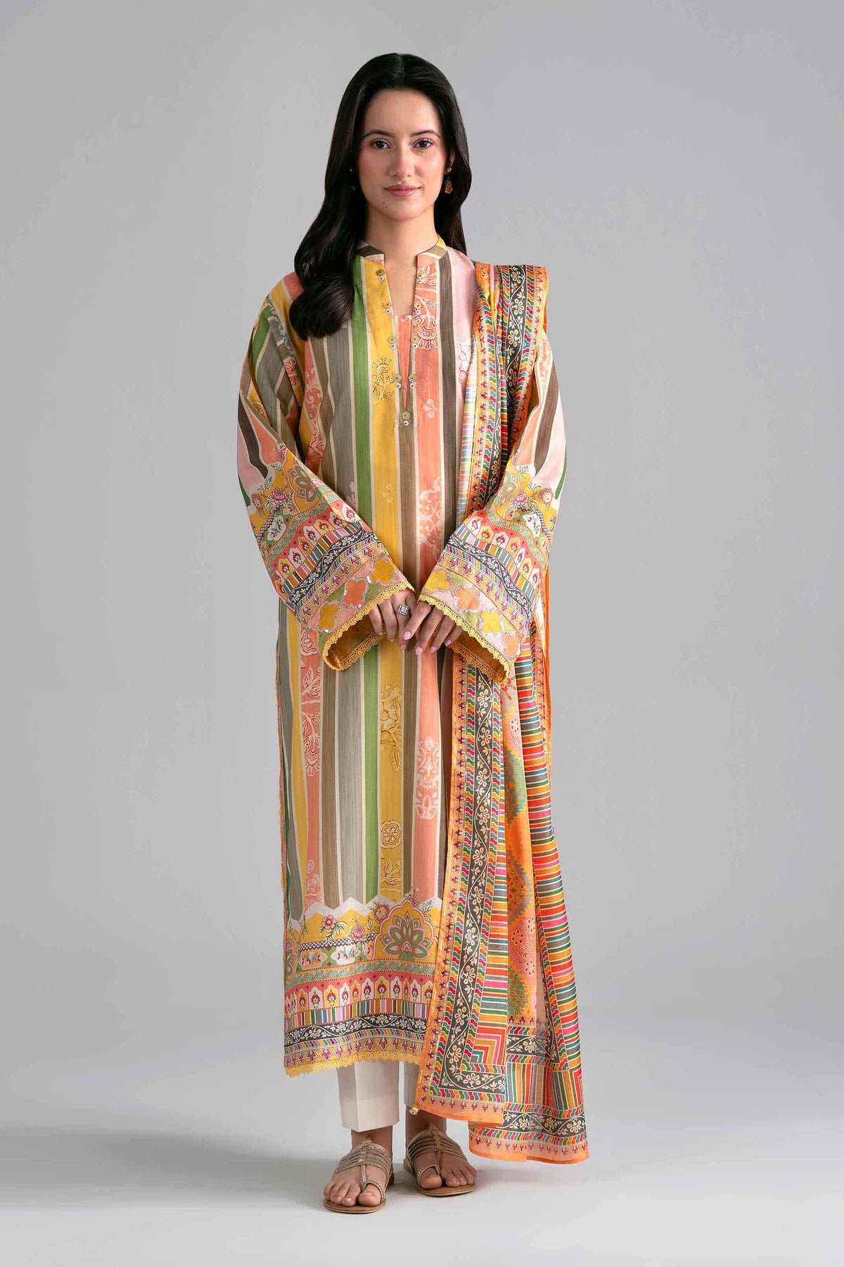 Nishat UK - Multi Printed Fine Texture Base 2-piece ready to wear Dress