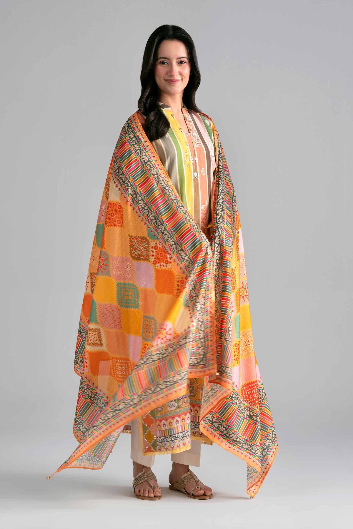 Nishat UK - Multi Printed Fine Texture Base 2-piece ready to wear Dress