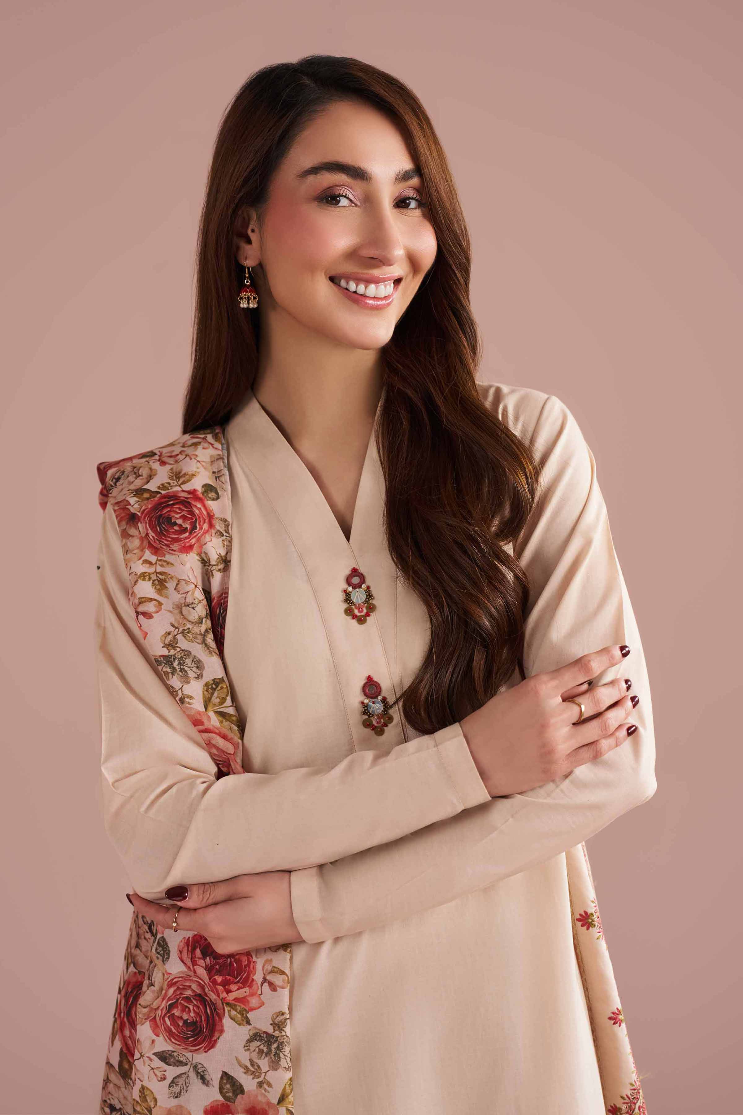 NishatUK - Beige Embroidered Cambric 2-piece ready to wear Dress