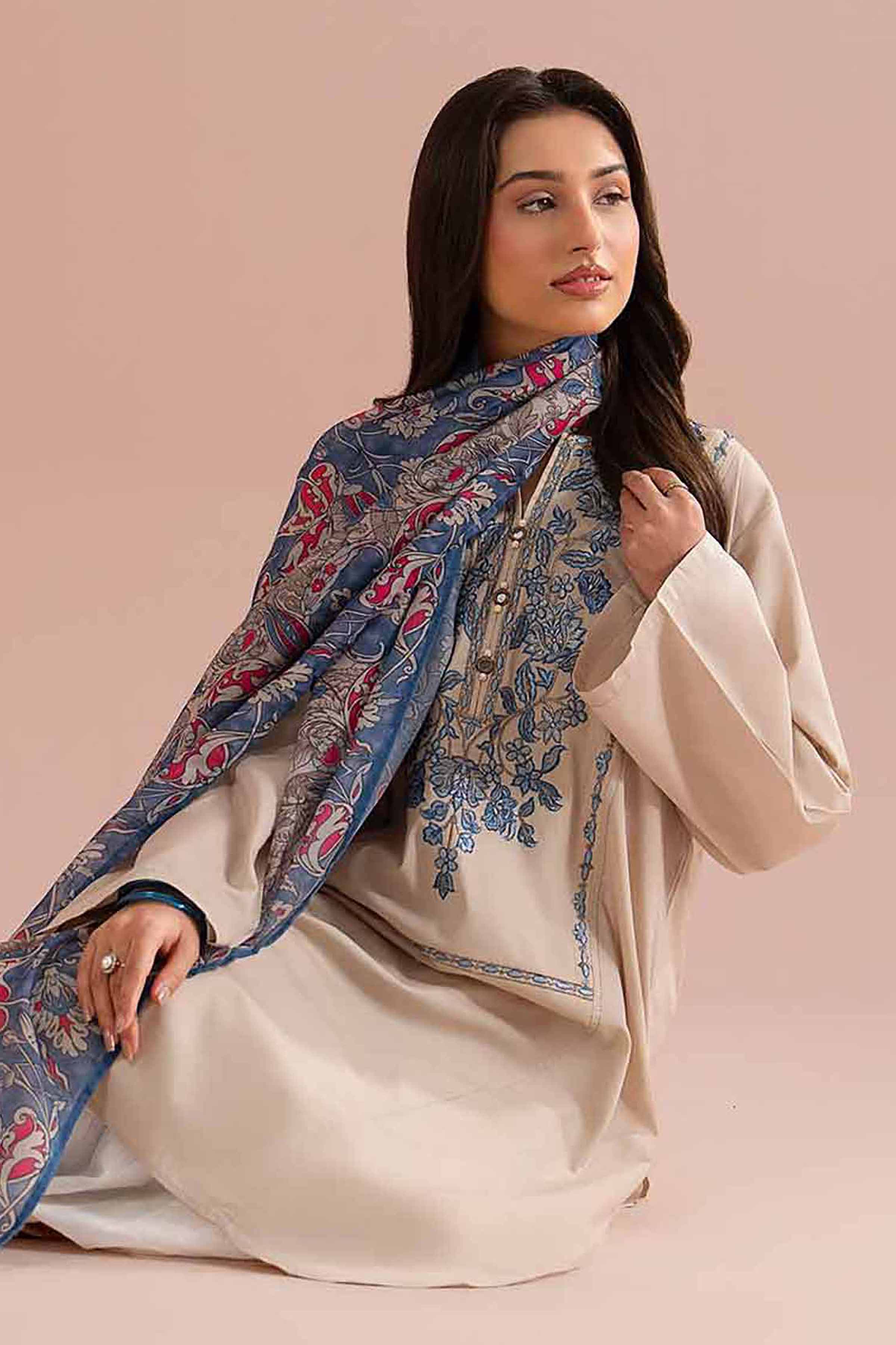 NishatUK - Beige Embroidered Cambric 2-piece ready to wear Dress