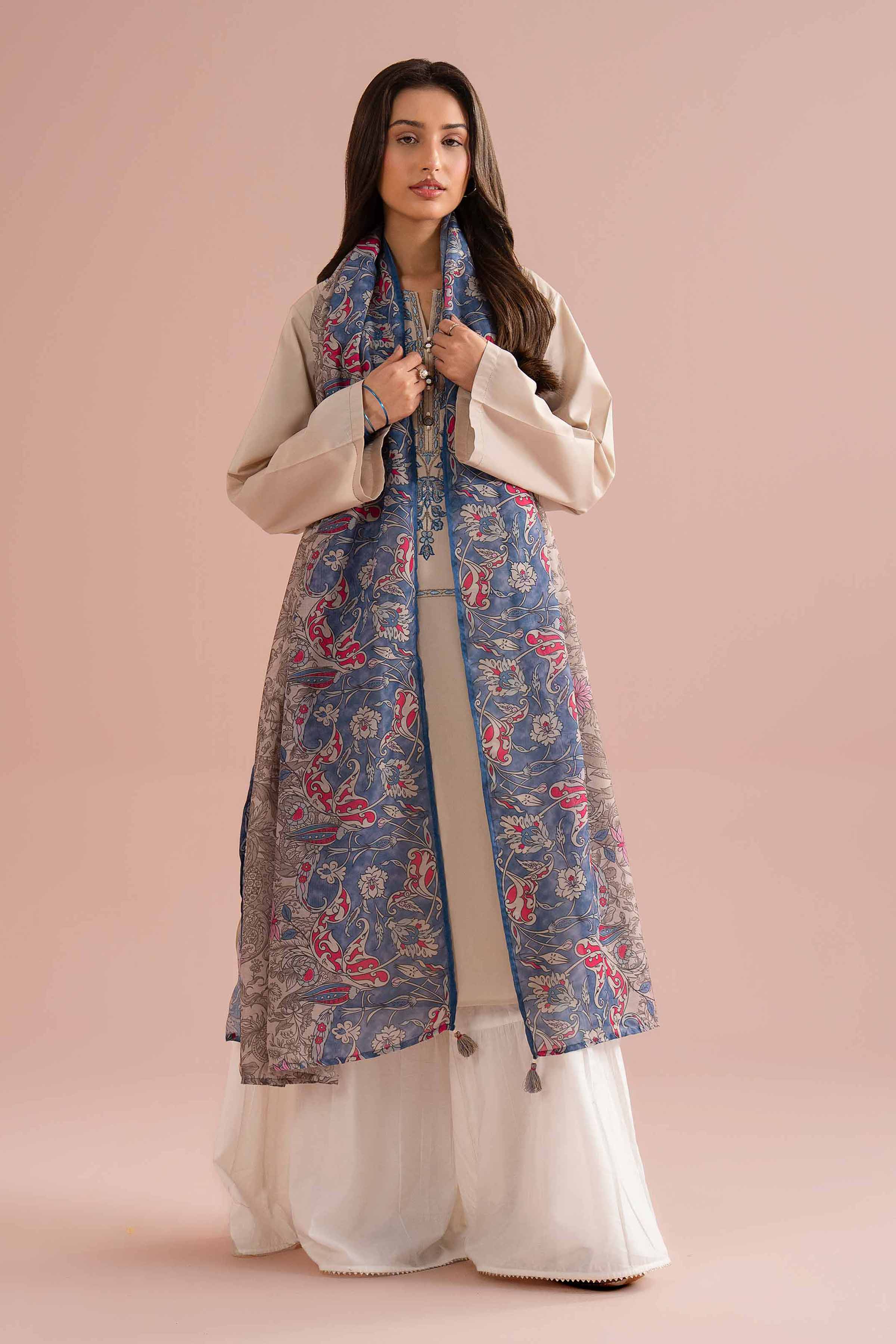 NishatUK - Beige Embroidered Cambric 2-piece ready to wear Dress