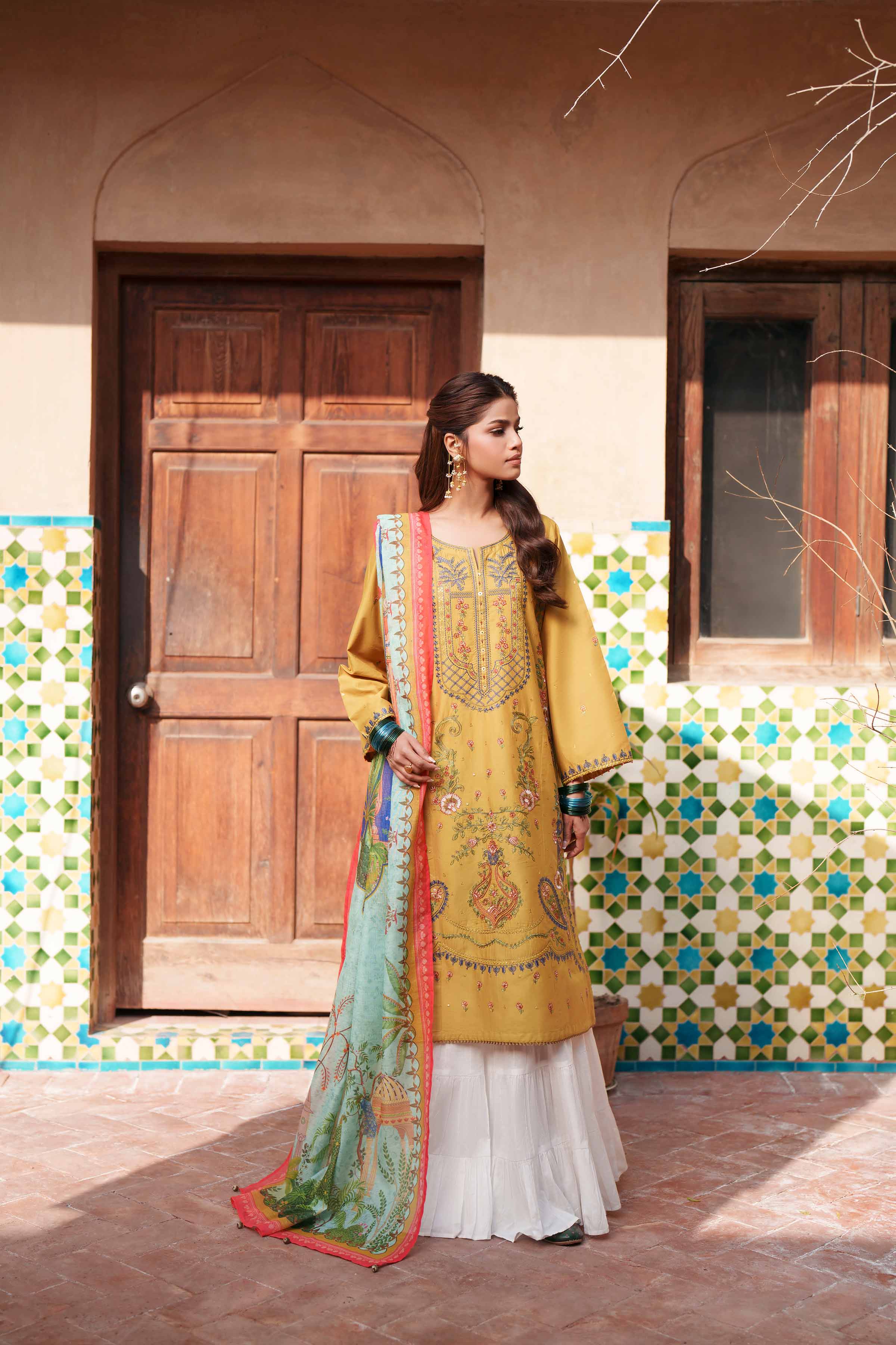 NishatUK - Yellow Embroidered Cambric 2-piece ready to wear Dress