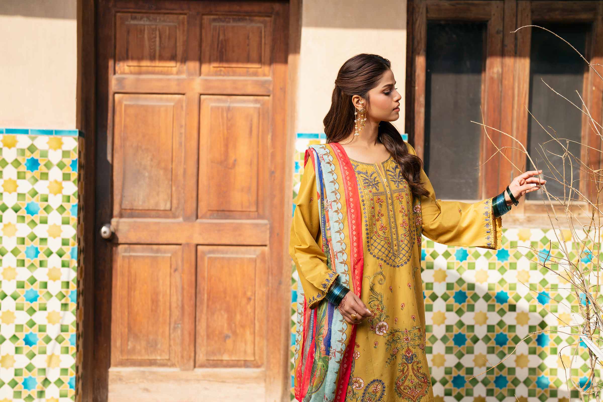 NishatUK - Yellow Embroidered Cambric 2-piece ready to wear Dress