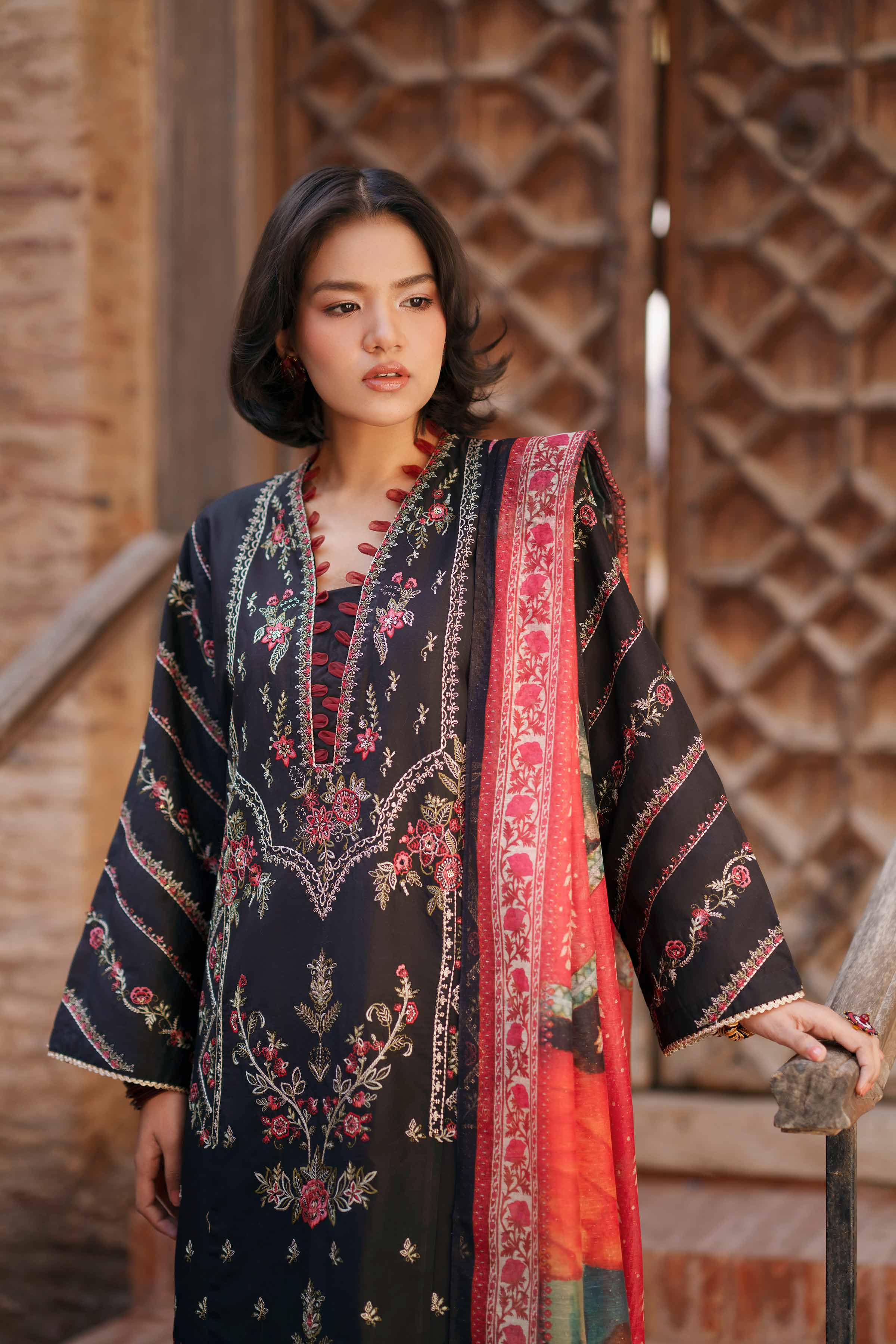 NishatUK - Black Embroidered Cambric 2-piece ready to wear Dress