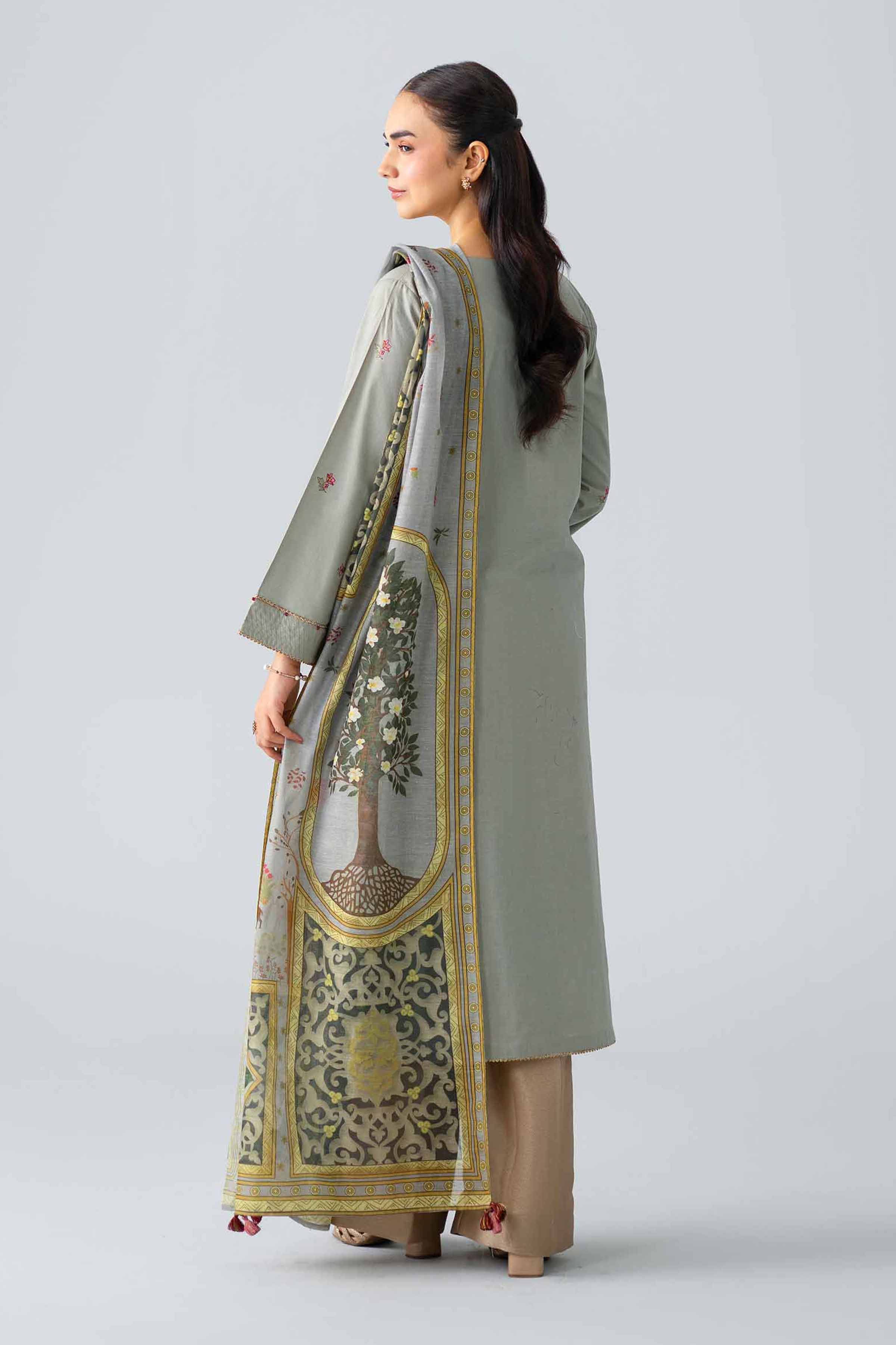 Nishat UK - Grey Embroidered Cambric 2 Piece ready to wear Dress