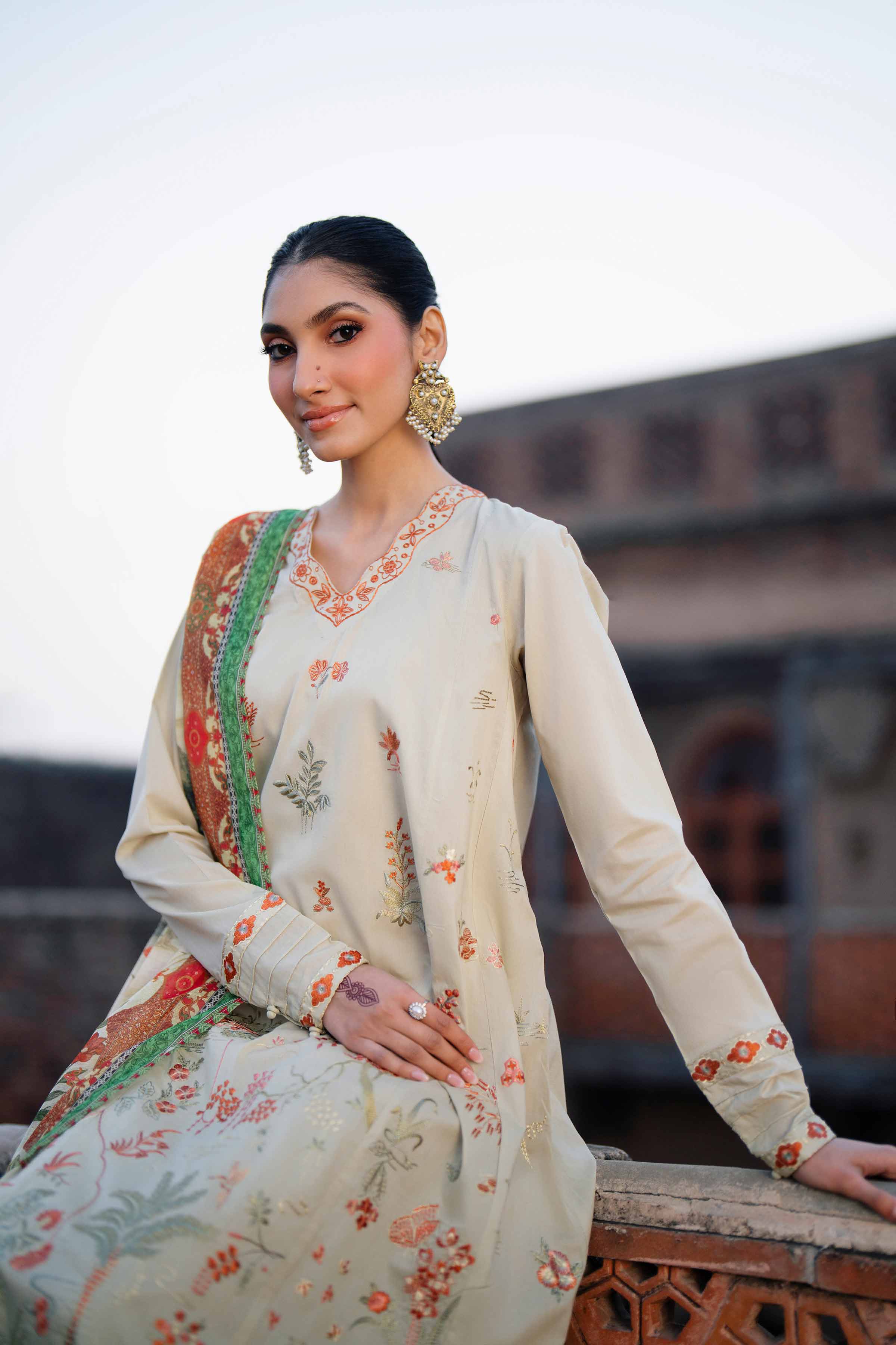 NishatUK - Green Embroidered Cambric 3-piece ready to wear Suit