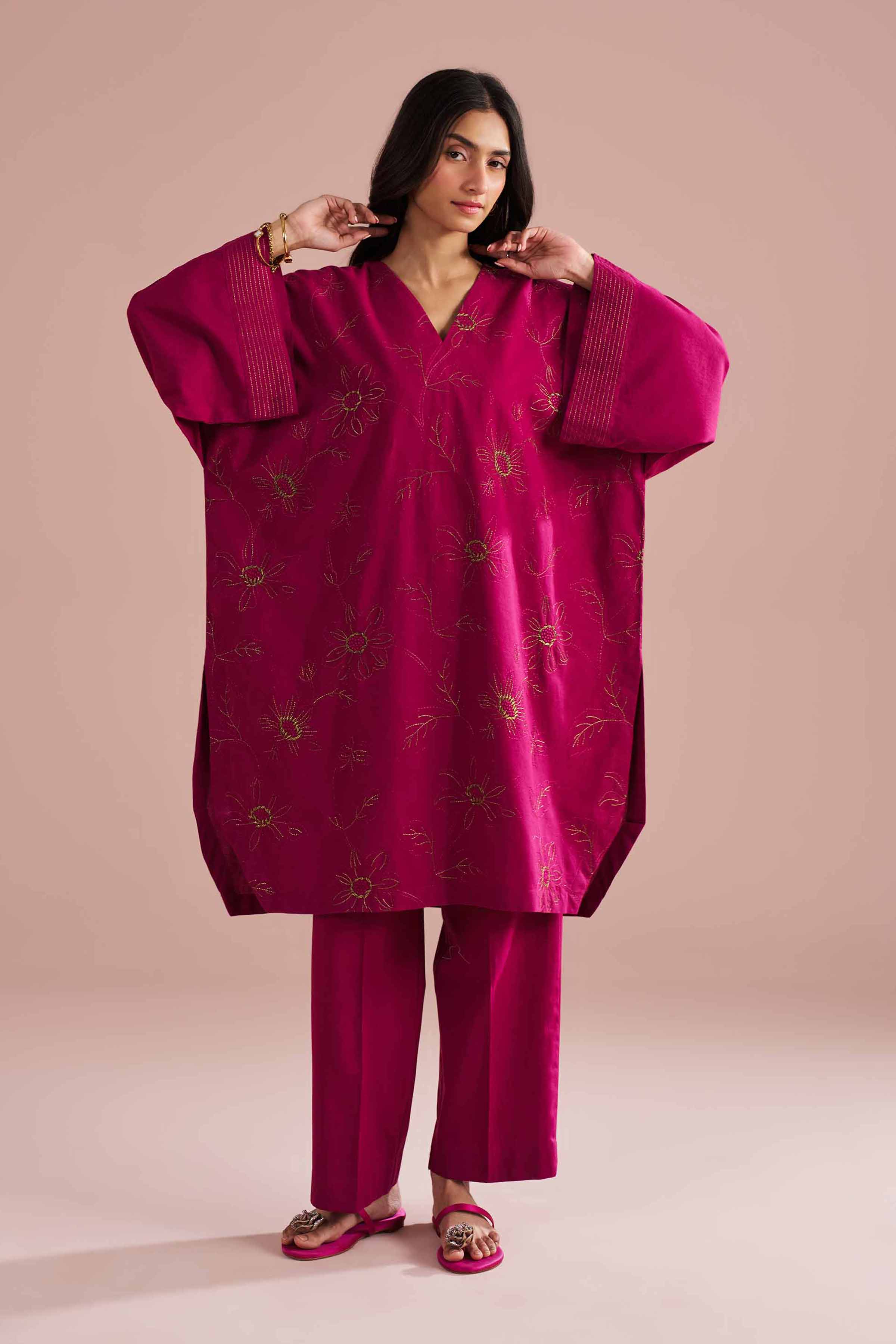 NishatUK - Purple Embroidered Linen 2-piece ready to wear Dress