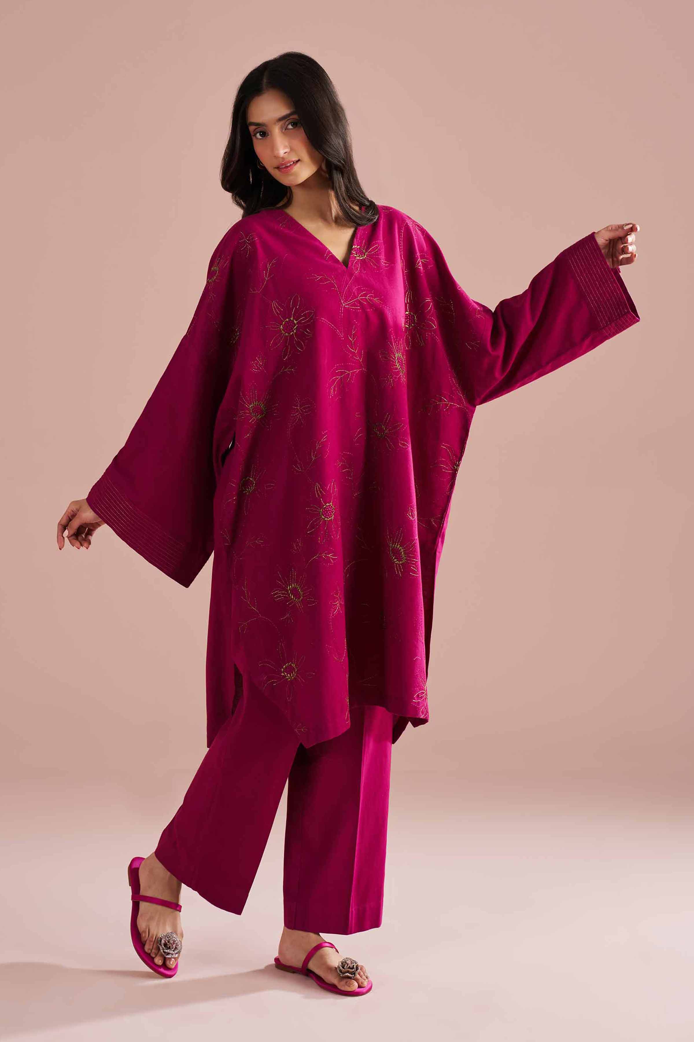 NishatUK - Purple Embroidered Linen 2-piece ready to wear Dress