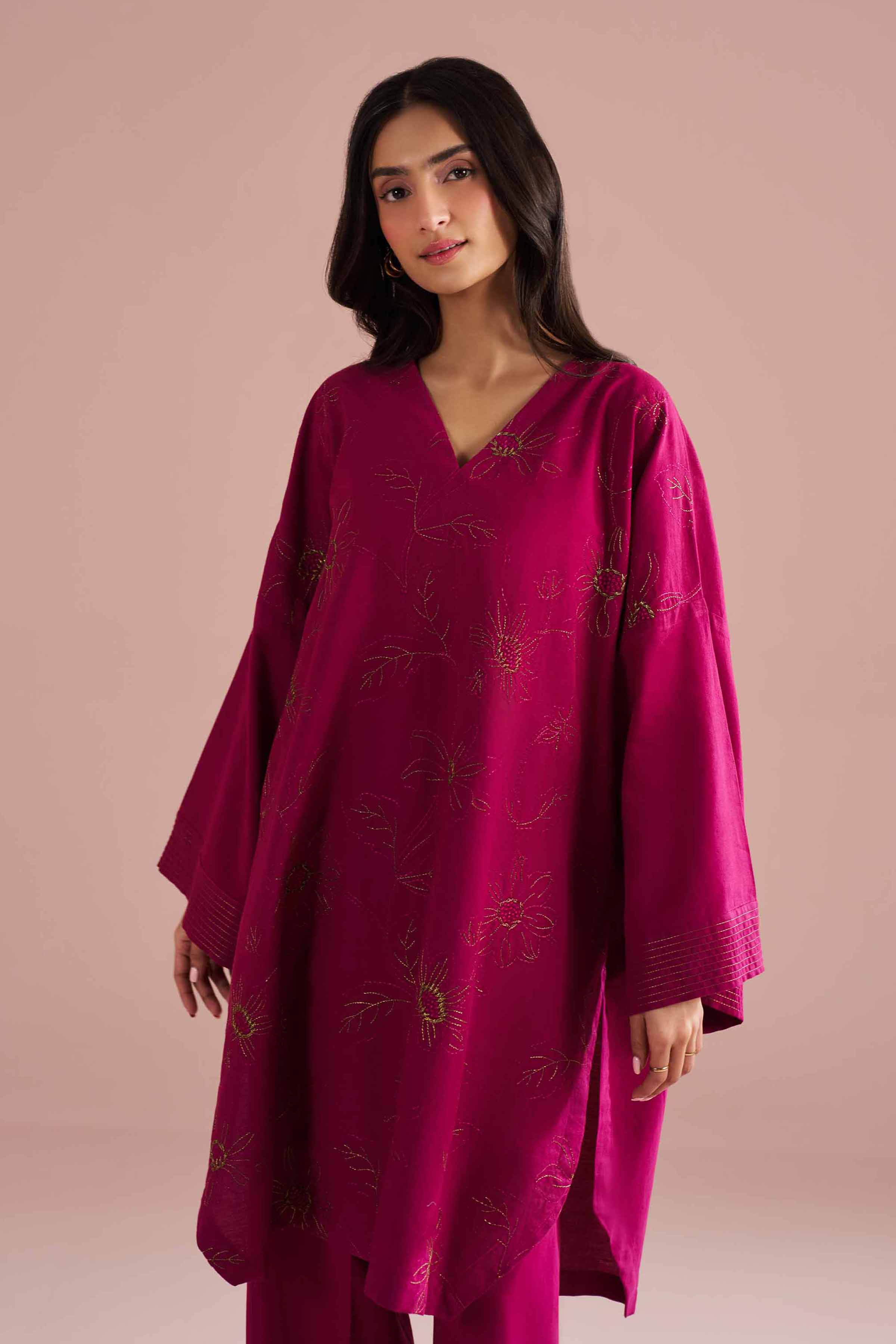 NishatUK - Purple Embroidered Linen 2-piece ready to wear Dress