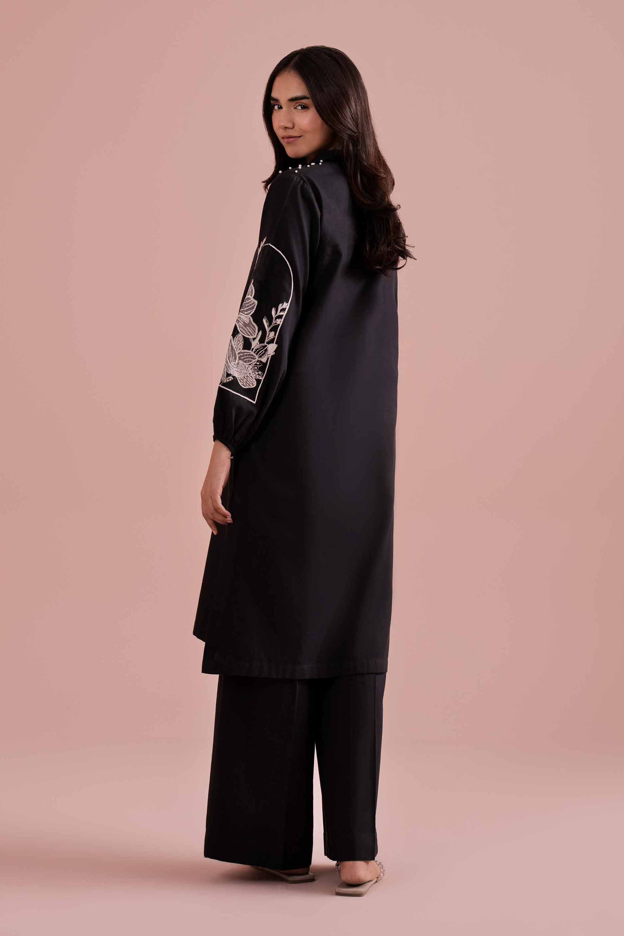 NishatUK - Black Embroidered Linen 2-piece ready to wear Dress