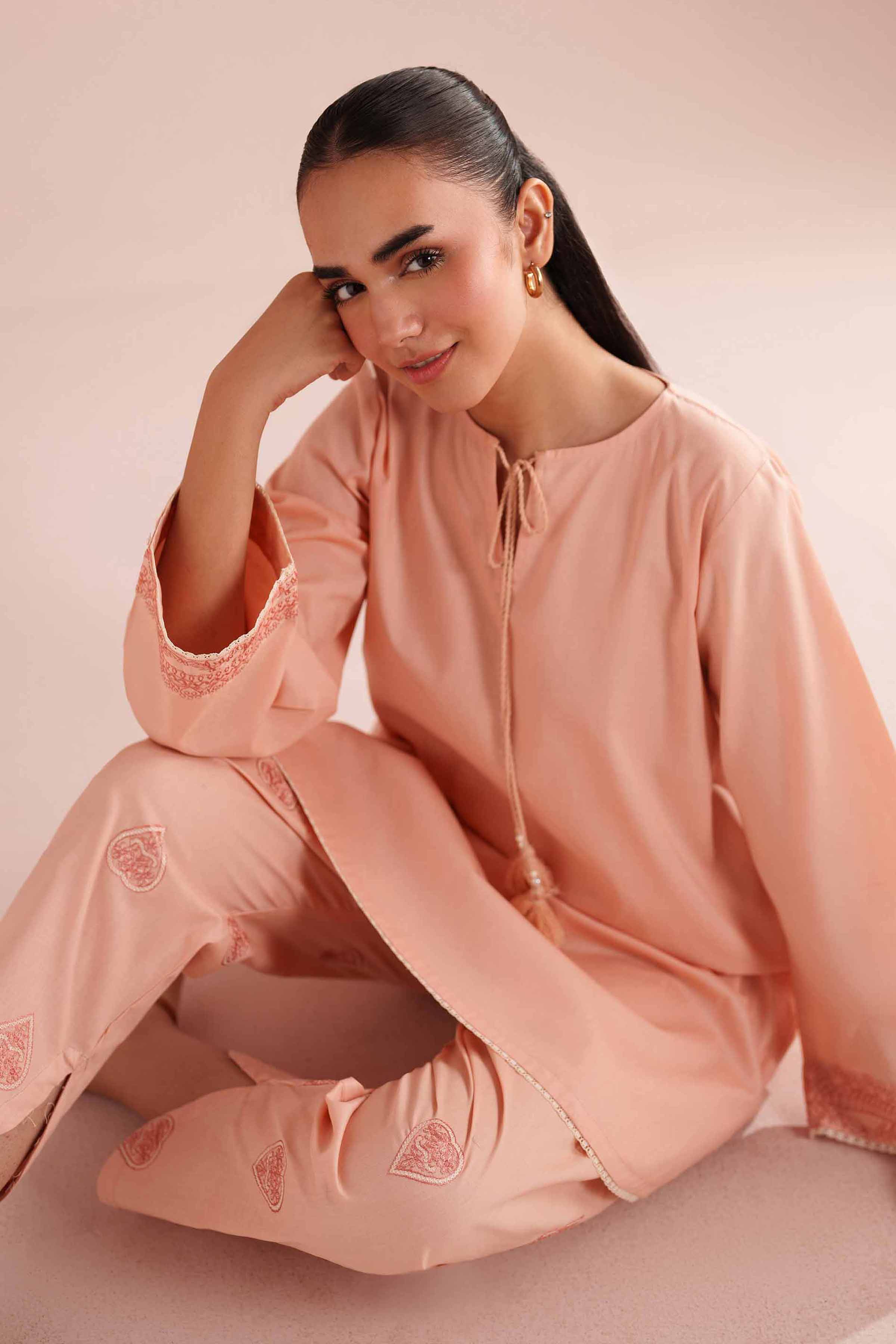 NishatUK - Orange Embroidered Linen 2-piece ready to wear Dress